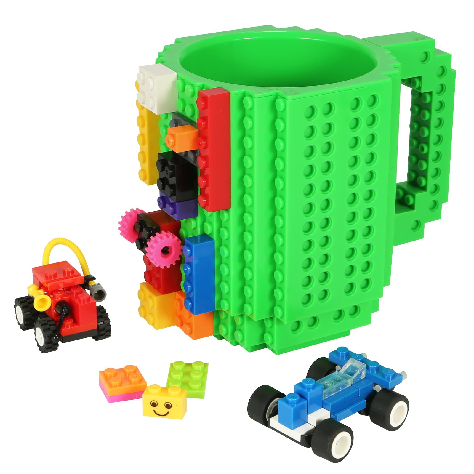 Lumsburry Build-On Brick Coffee Mug, Funny Diy Novelty Cup With Building Blocks Creative For Kids Men Women Xmas Birthday (Green
