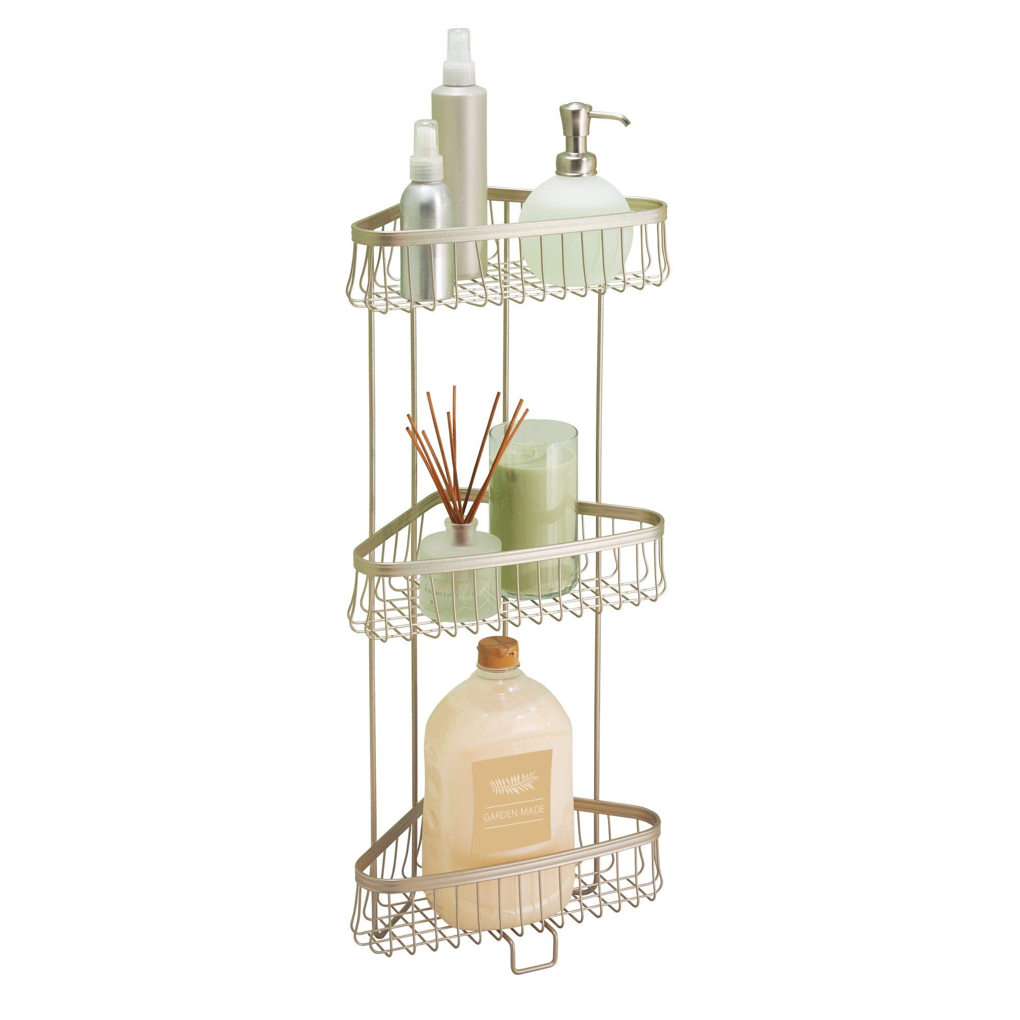 Idesign York Metal Wire Corner Standing Shower Caddy 3-Tier Bath Shelf Baskets For Towels, Soap, Shampoo, Lotion, Accessories, S