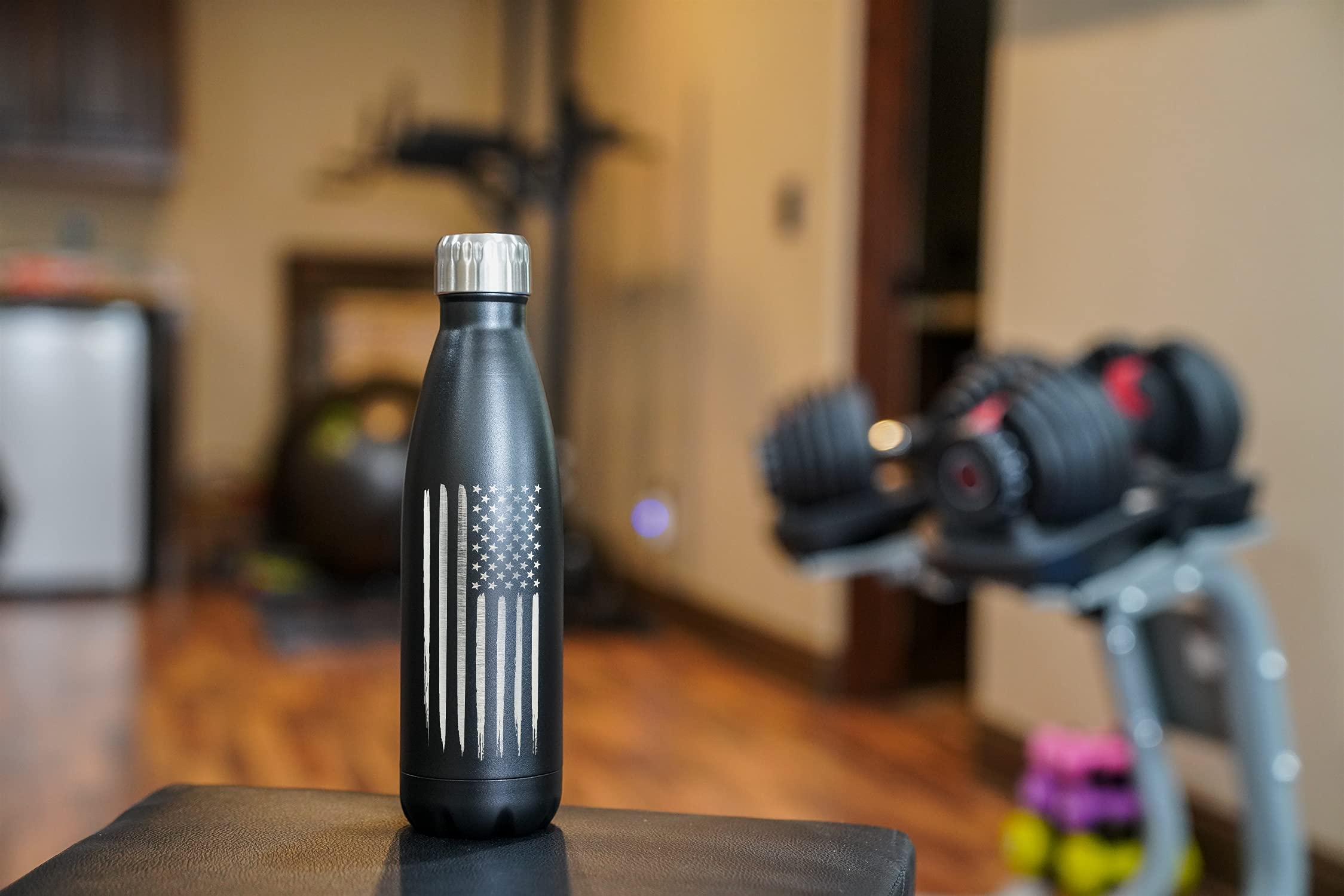 17oz American Flag Double Wall Vacuum Insulated Stainless Steel Flag Water Bottle - Great for Gym or Outdoor Sports Like Hiking Camping and Cycling