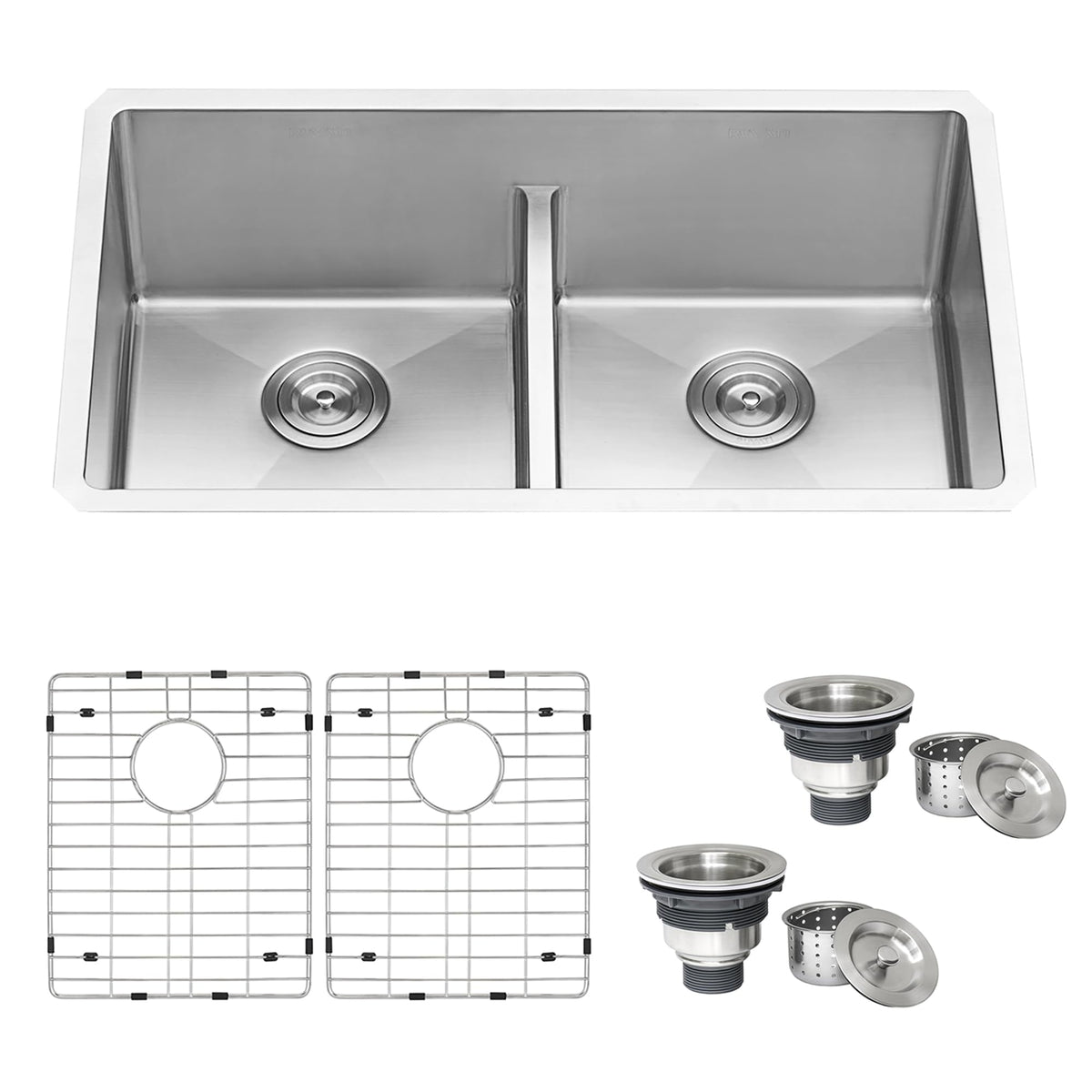 Ruvati 32-Inch Low-Divide Undermount Tight Radius 50/50 Double Bowl 16 Gauge Stainless Steel Kitchen Sink - Rvh7411