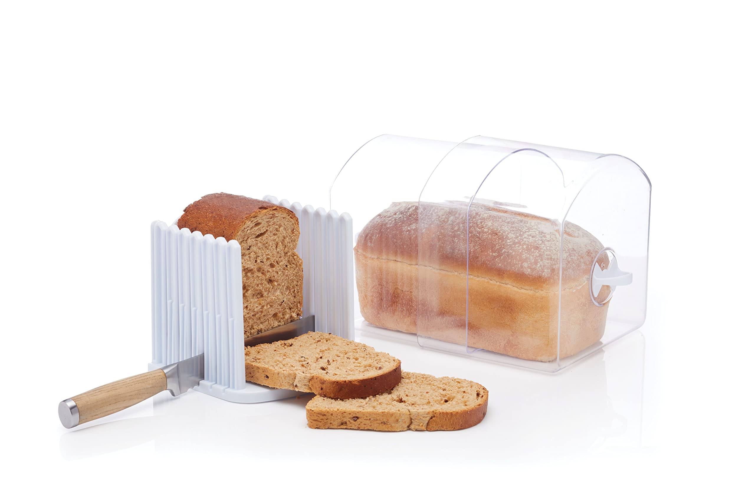 KitchenCraft Stay Fresh Expanding Bread Keeper - Bread Bin with Bread Slicer Guide, in Gift Box, Plastic - Large