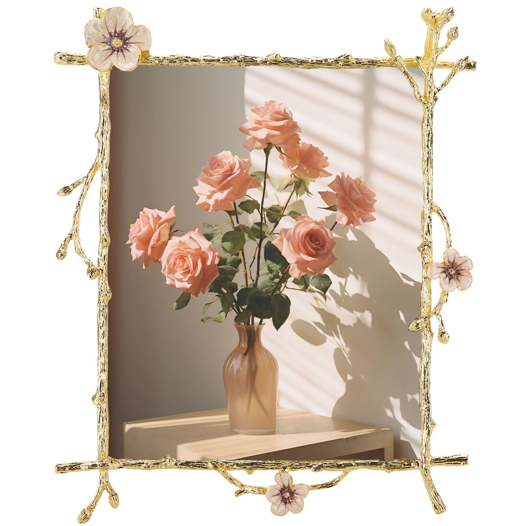 Goutangen 8x10 Gold Pink Flowers Picture Frame Art Decor Ornate Floral Metal Photo Frames High Definition Glass Front Tabletop D
