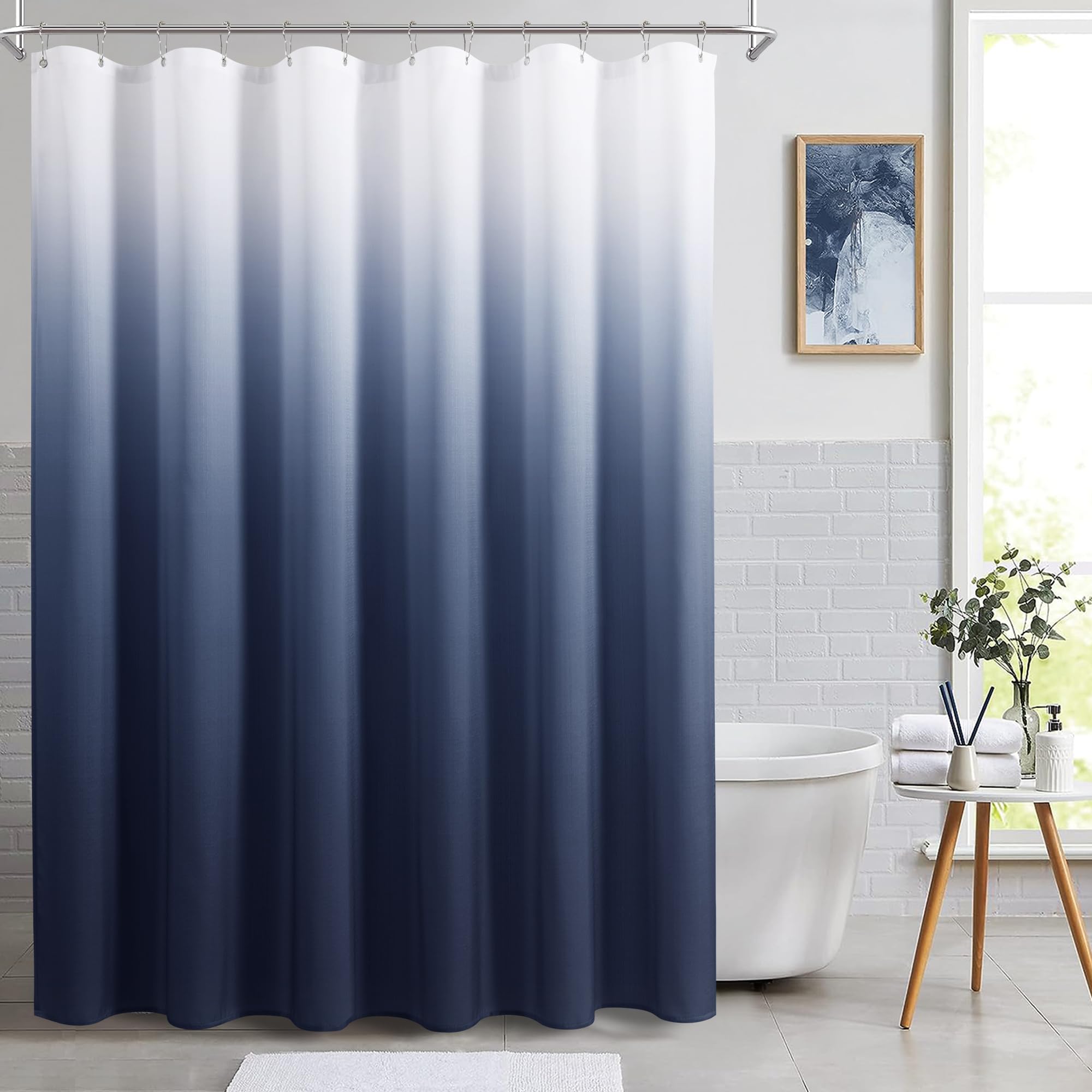 Naturoom Ombre Shower Curtain Set, 72"x72", Indigo Blue Polyester, Includes 12 Hooks, Bathroom Decor