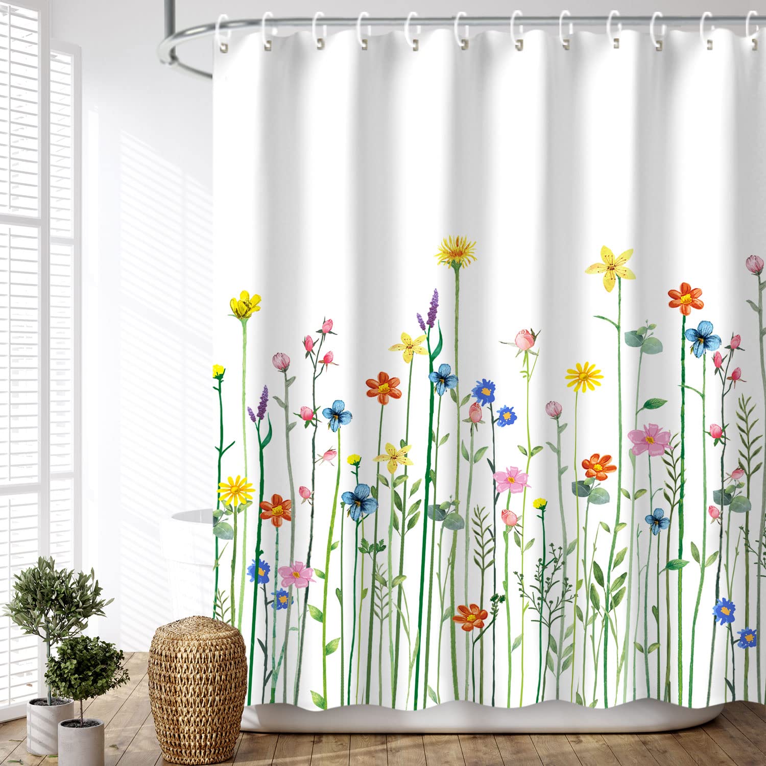 Livilan Floral Shower Curtain For Bathroom Flower Shower Curtain Watercolor Shower Curtains Wildflower Flowered Bathroom Curtain
