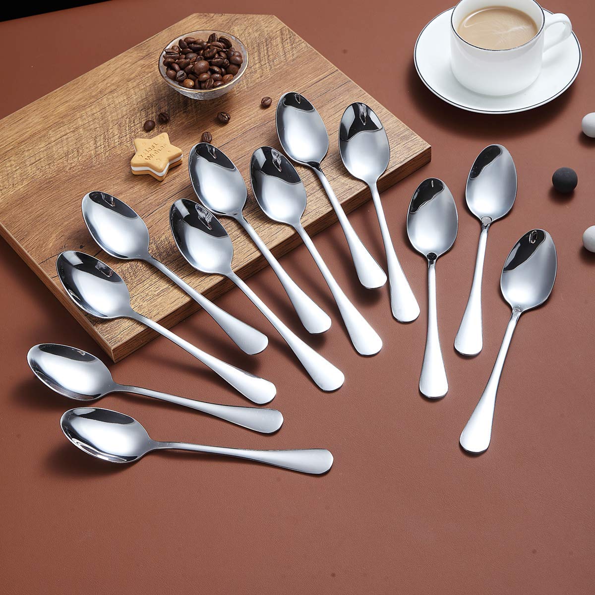 Berglander Teaspoons 6.5'' Set Of 12, Stainless Steel Shiny Polish Tea Spoons Silverware, Tea Spoon Small Dessert Spoon Teaspoon