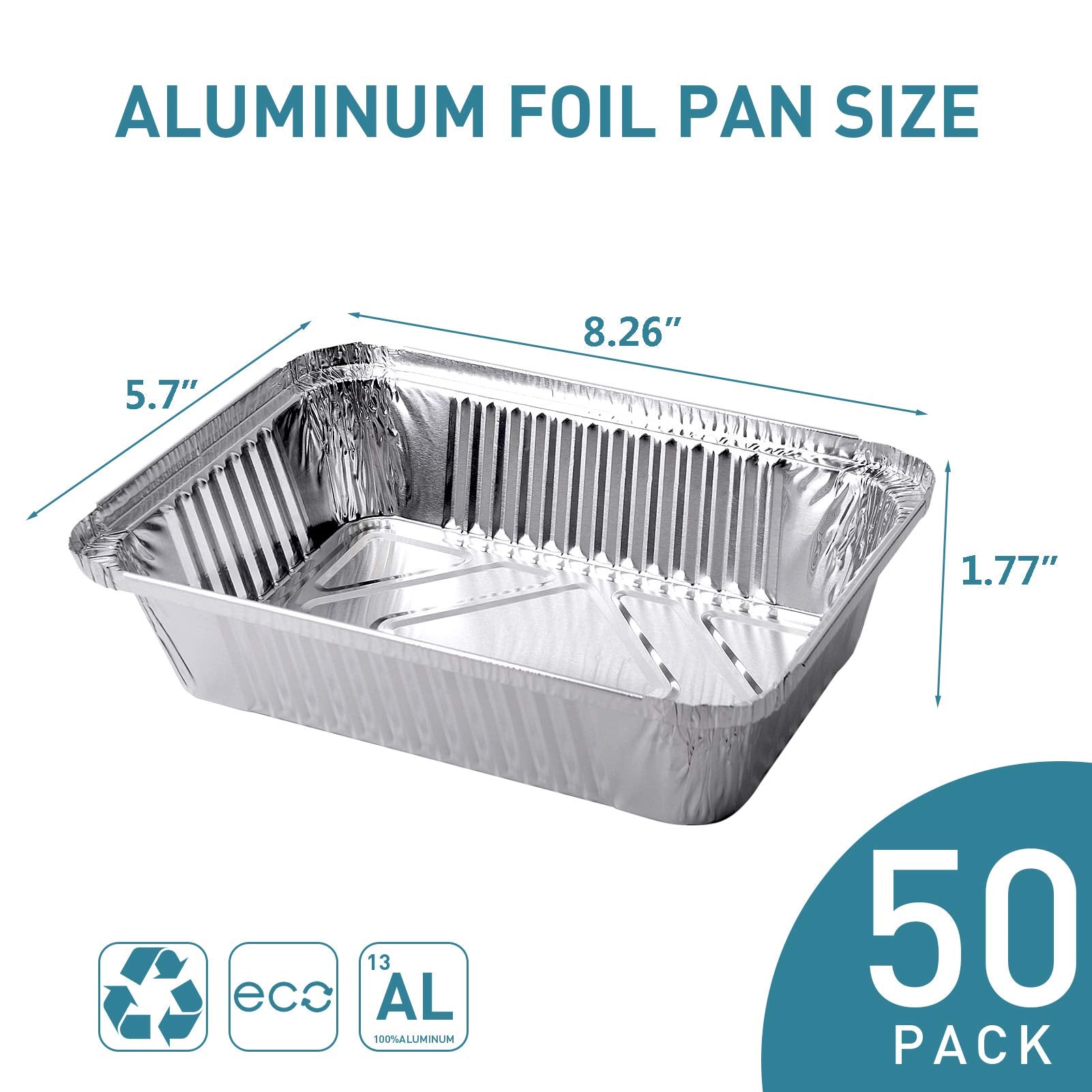 Xiafei 2Lb Takeout Foil Pans With Lids(50 Pack), Recyclable Food Storage,Disposable Aluminum Foil For Catering Party Meal Prep F