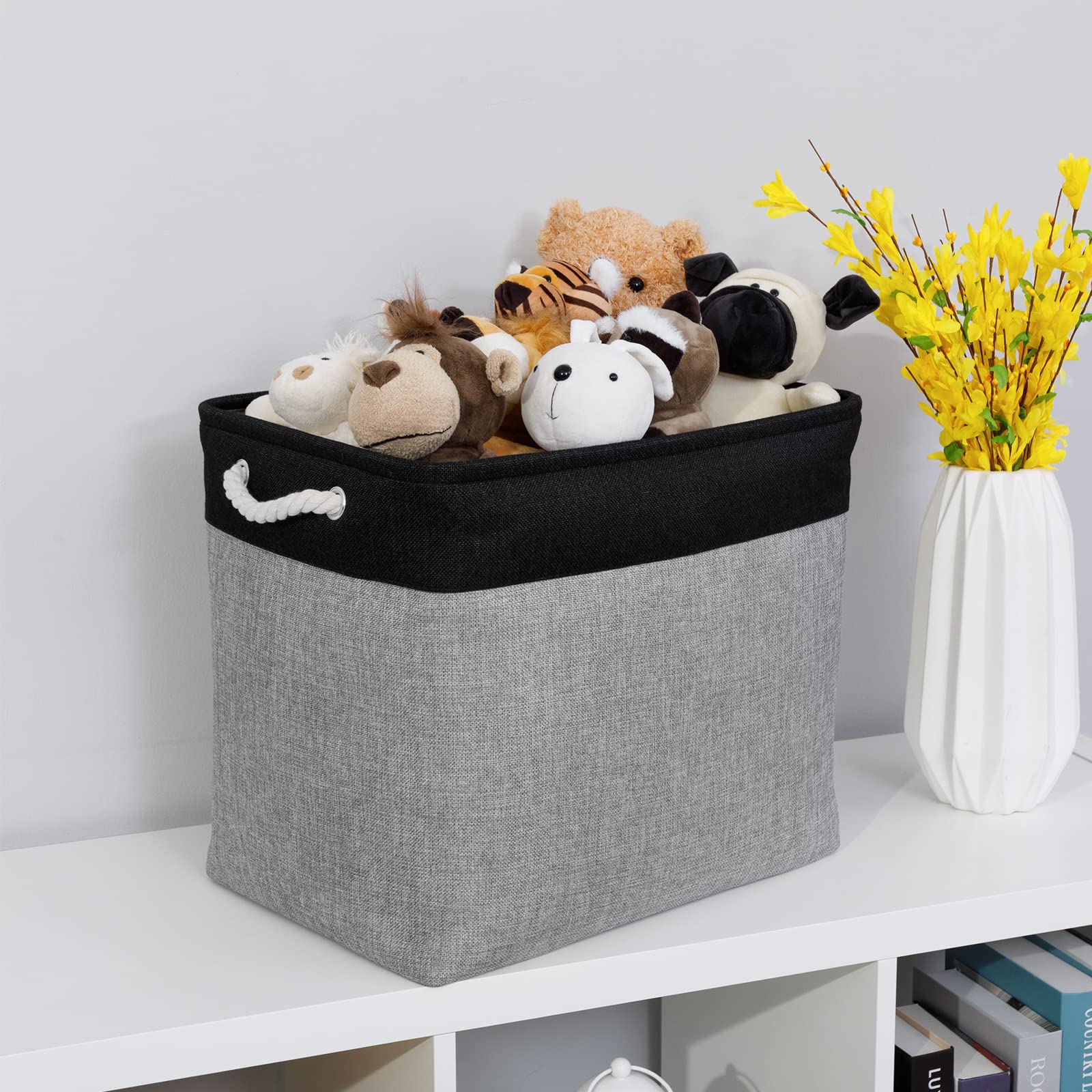 Bidtakay Storage Baskets Extra Large Baskets For Organizing Grey Rectangle Laundry Basket Linen Fabric Bins Set Of 2 Clothes Bas