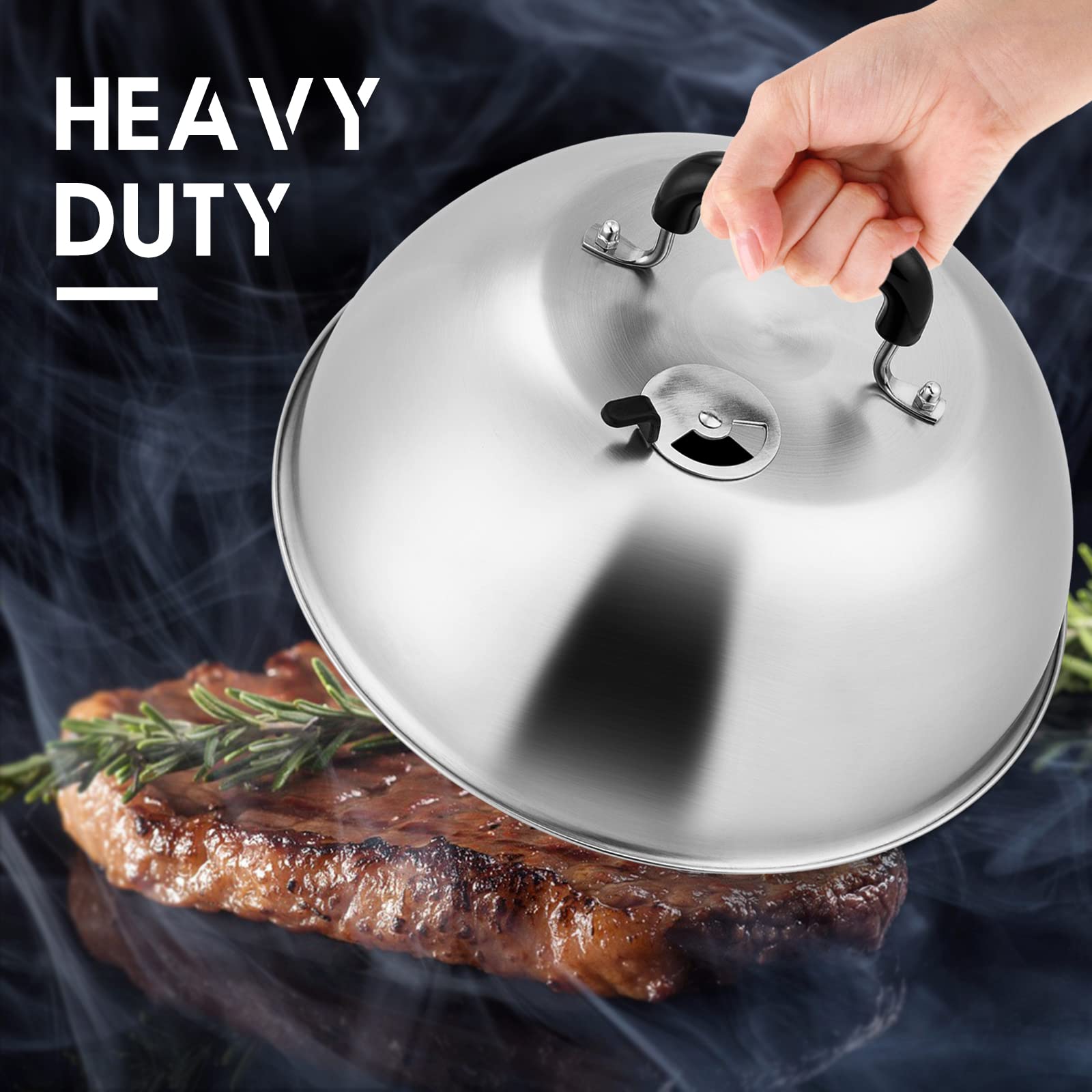 12In Cheese Melting Dome, Hasteel Heavy Duty Basting Cover With Adjustable Vent, Stainless Steel Round Steaming Cover Lid For Fl