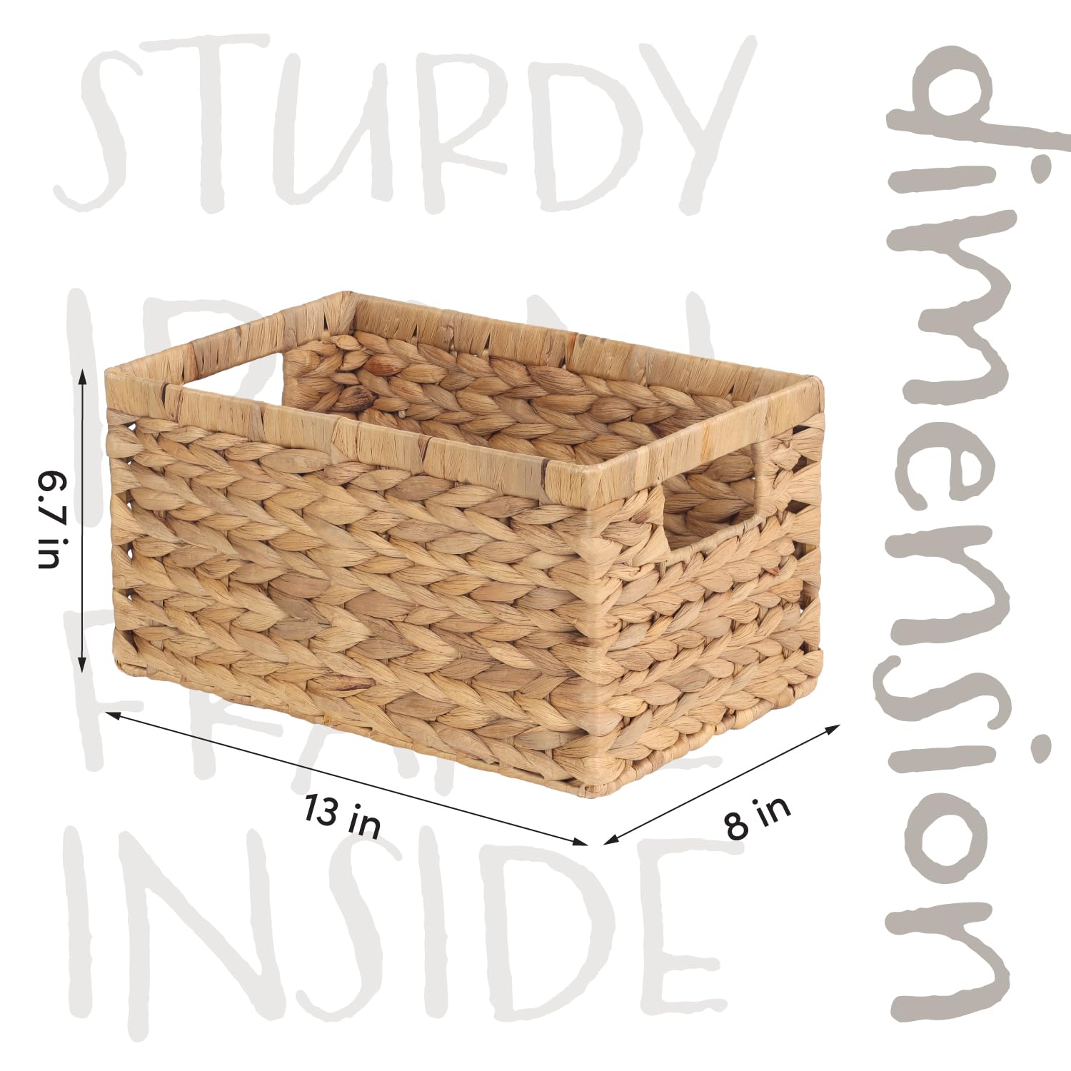 Timberwave Set Of 6 Wicker Storage Baskets, Natural Water Hyacinth Rectangular Woven Baskets - 13'X8'X6.7', For Bedroom, Bathroo