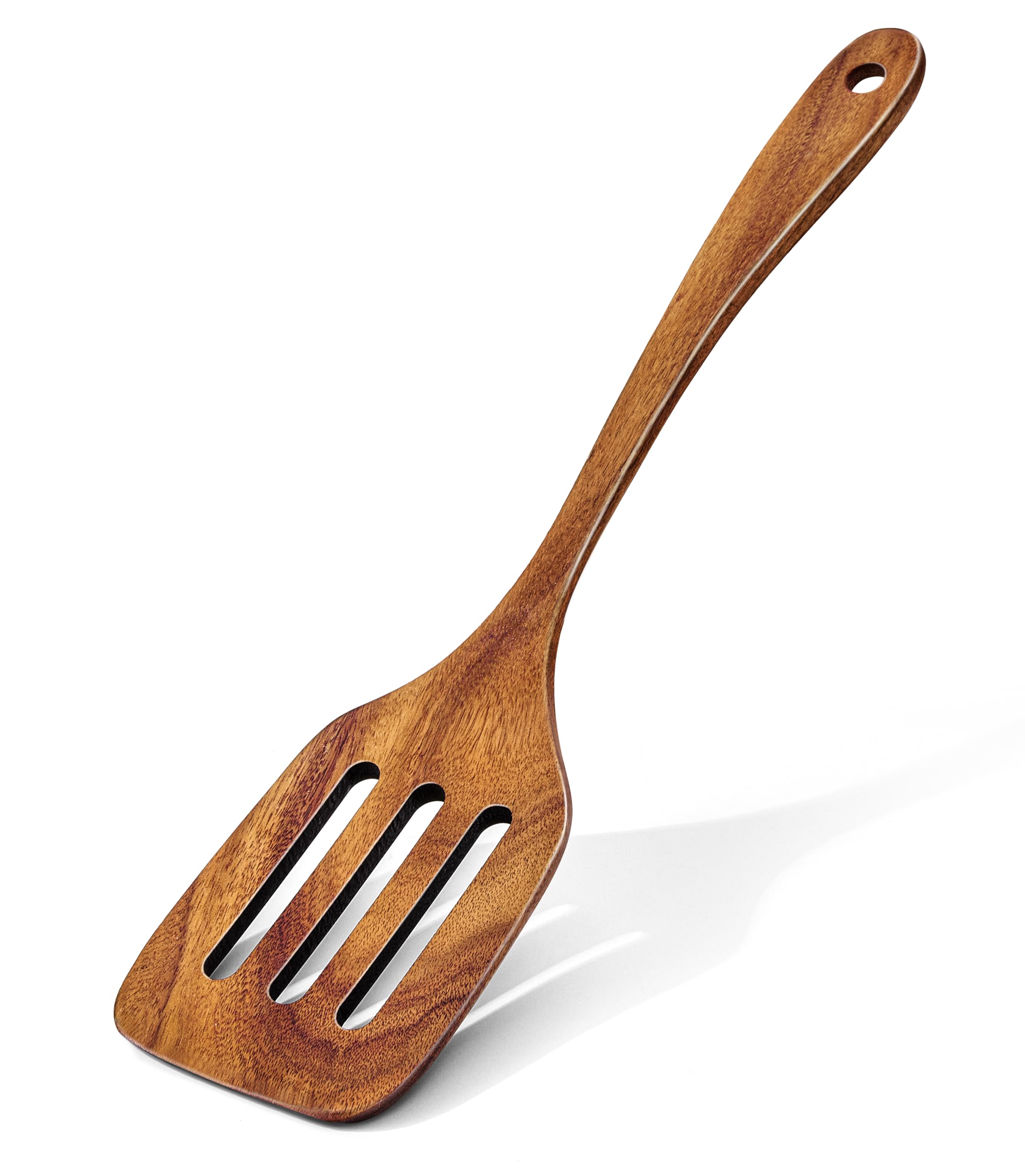 Jillahla Wooden Spatula Slotted Nonstick Acacia Wood, Long Handle Flat Frying Spatulas Handmade for Kitchen Gifts, Ideal Cookwa