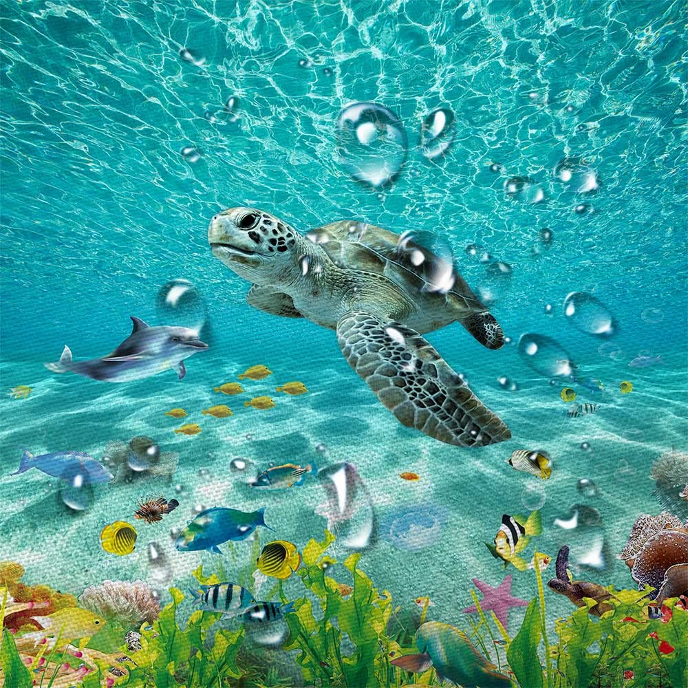 Dynh Sea Turtle Shower Curtain, Under The Sea Ocean Animals Shower Curtain Underwater Tortoise Seaweed Fish Shower Curtain, Sea