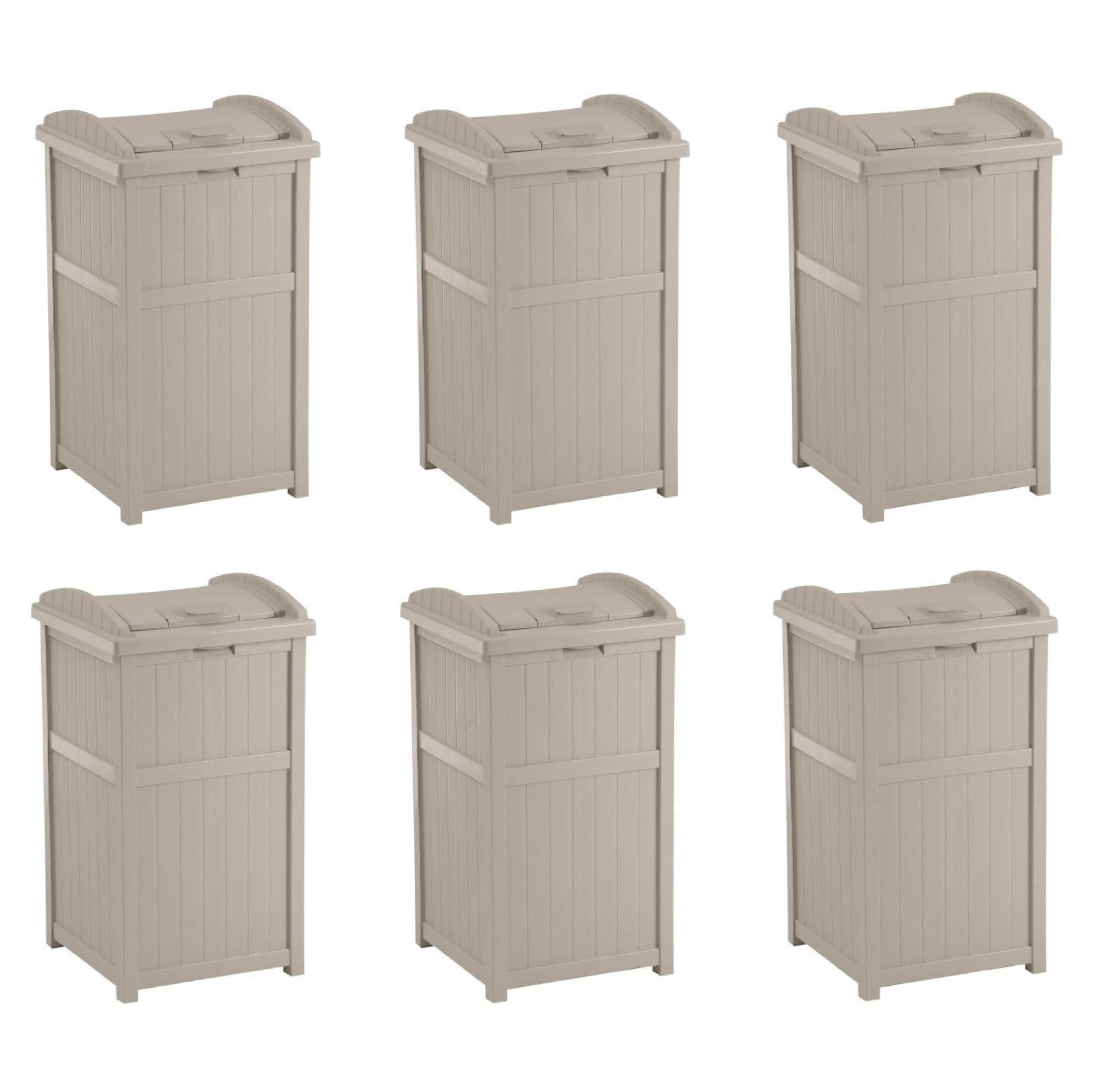 Suncast Trash Hideaway 33 Gallon Resin Outdoor Garbage Container, Taupe (6 Pack)