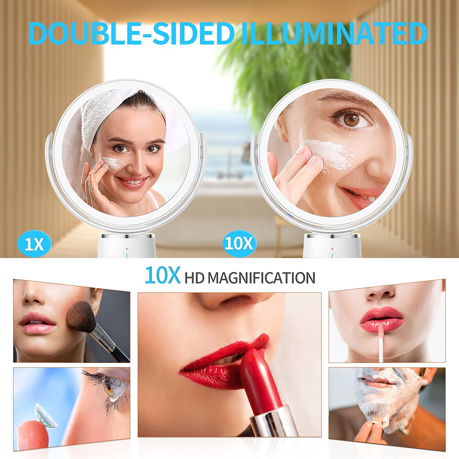 Chiclew 9    Large Magnifying Mirror With Light, 1X/12X Rechargeable Lighted Makeup Mirror With Magnification, 3 Color Modes & S