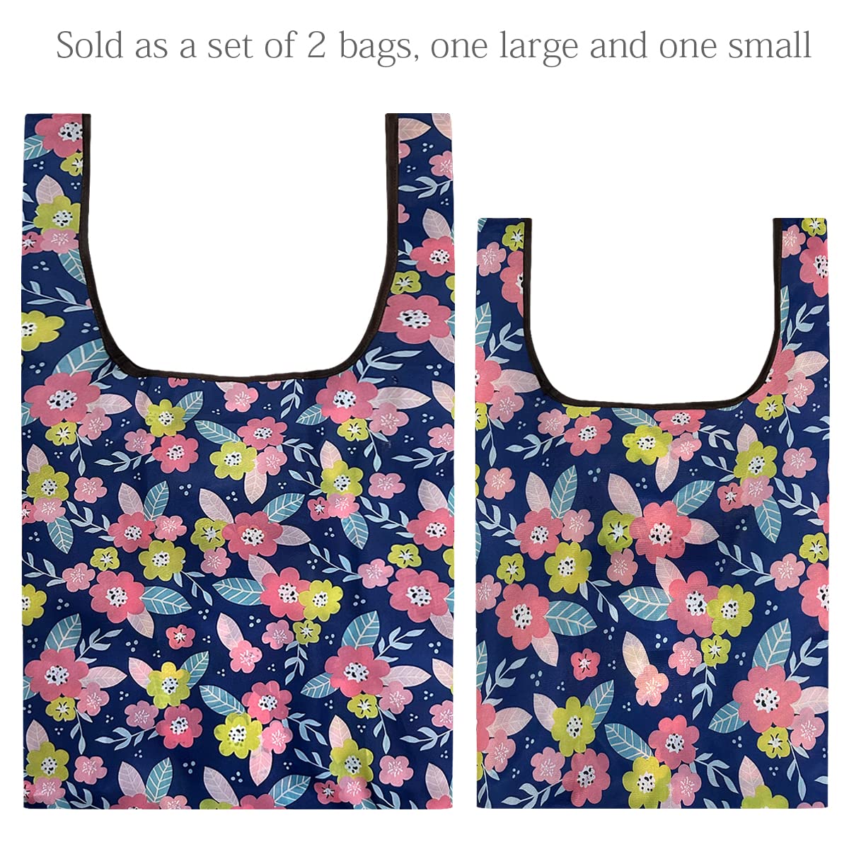 Wrapables Jolibag Collection Reusable Shopping Bag (Set Of 2), Pink & Blue Flowers
