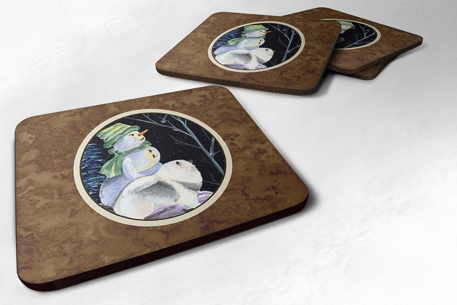 Carolines Treasures Snowman with Keeshond Foam Coasters Set of 4 (Set of 4), 3.5 H x 3.5 W, Multicolor