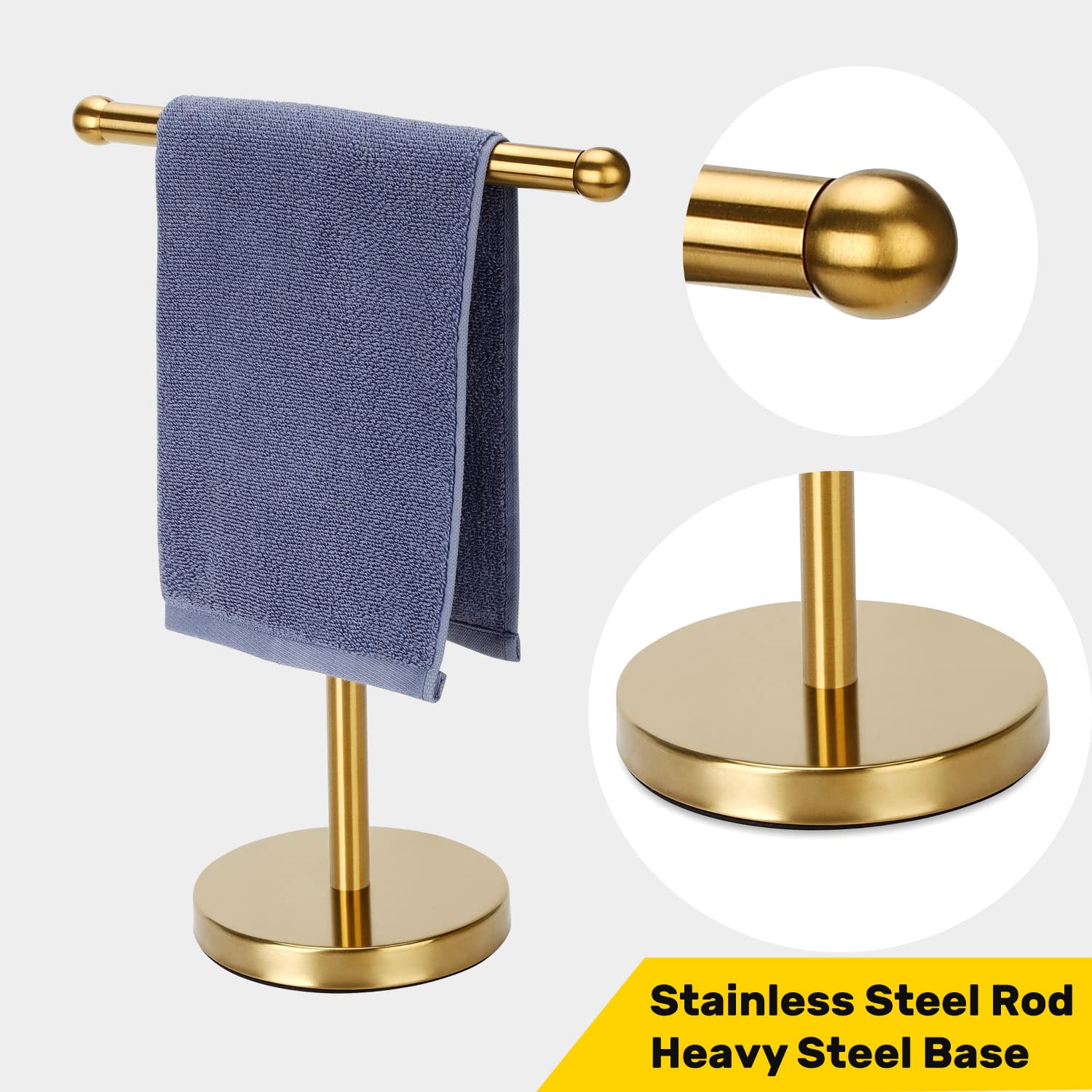 Hand Towel Holder Gold  Hand Towel Rack Stand with Heavy Weighted Base  Countertop Hand Towel Holder Stand for Bathroom SUS304 Stainless Steel (Gold)