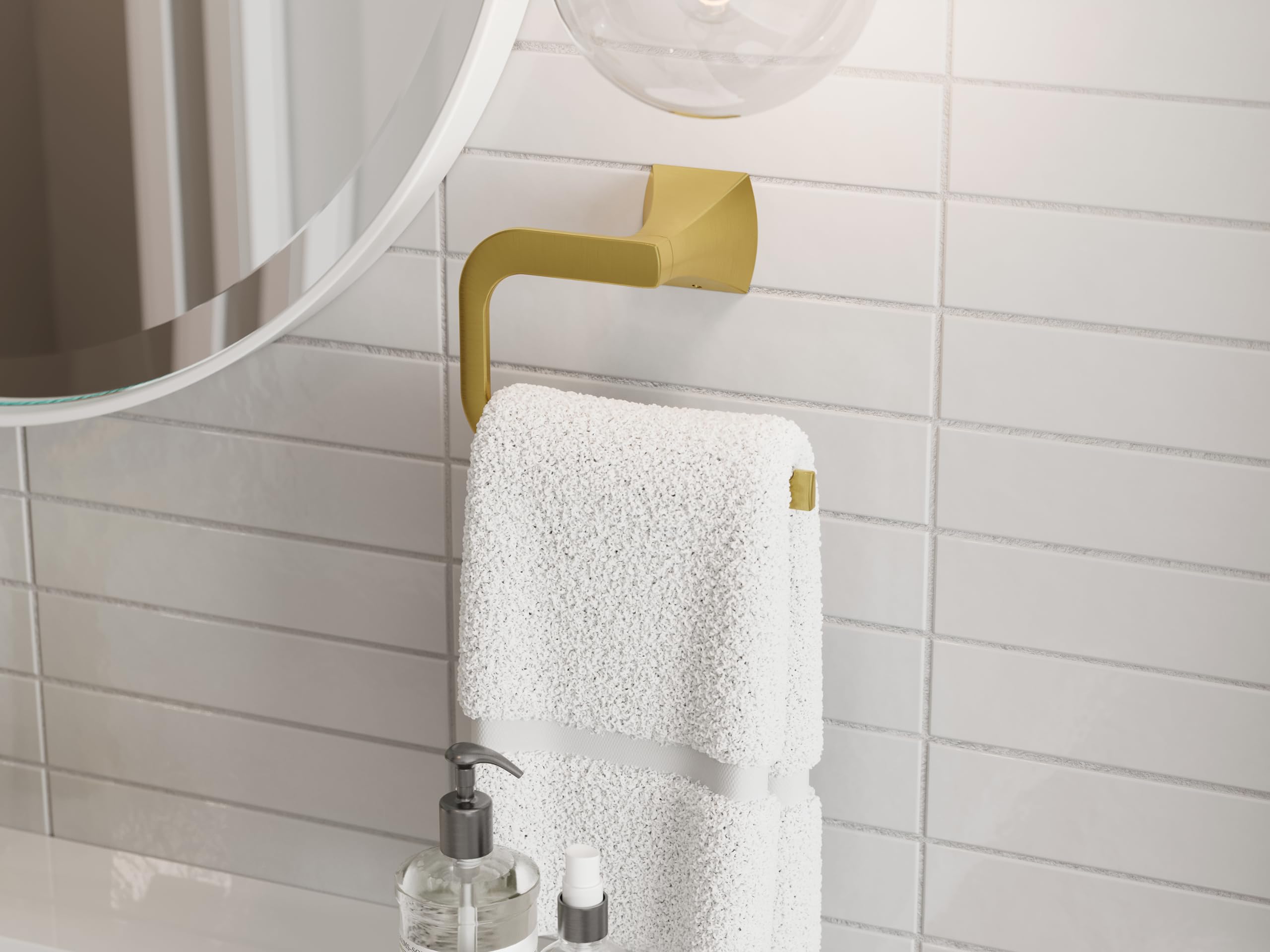 Pfister Bruxie 3-Piece Bathroom Hardware Set With Towel Bar, Towel Ring, And Toilet Paper Holder, Wall-Mounted, Brushed Gold Fin