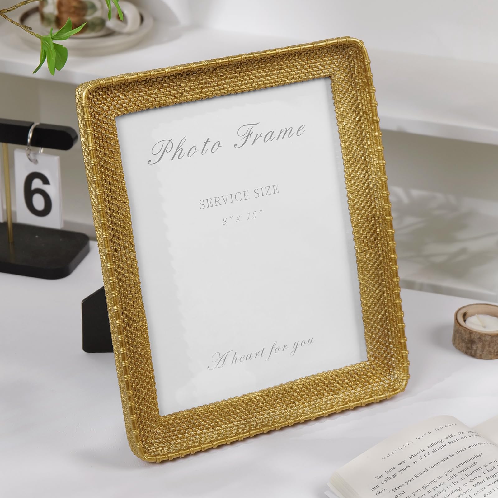Cuspin 8x10 Picture Frame Gold, Vintage Gold Frames Rattan Textured Hand-Crafted Resin Photo Frame with Glass Front for Tabletop