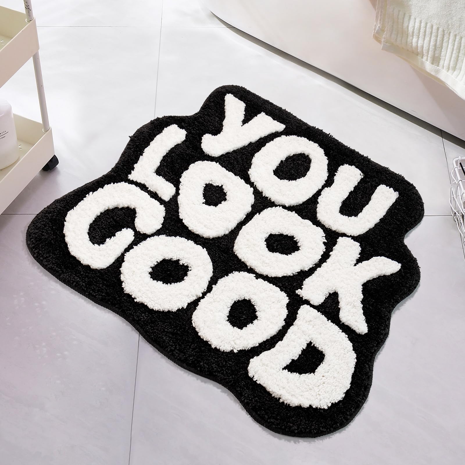 Unibath You Look Good Bath Mat Black And White Bathroom Rugs Funny Cute Bathroom Decor Preppy Small Cool Rug Non Slip Microfiber