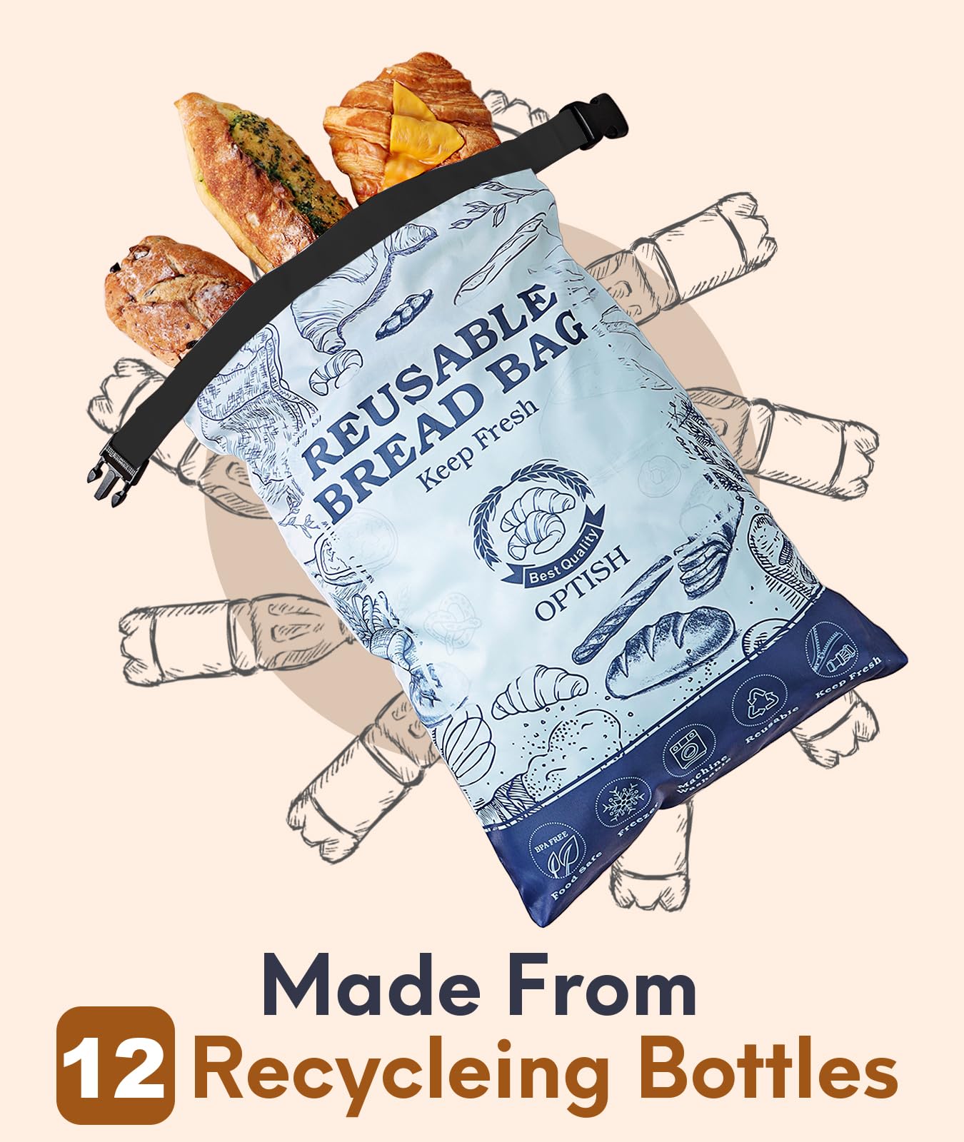2 Pack Bread Bags for Homemade Bread, Reusable Sourdough Bags for Fresh Keeping with Lining & Zipper, Freezer Safe & BPA Free, f