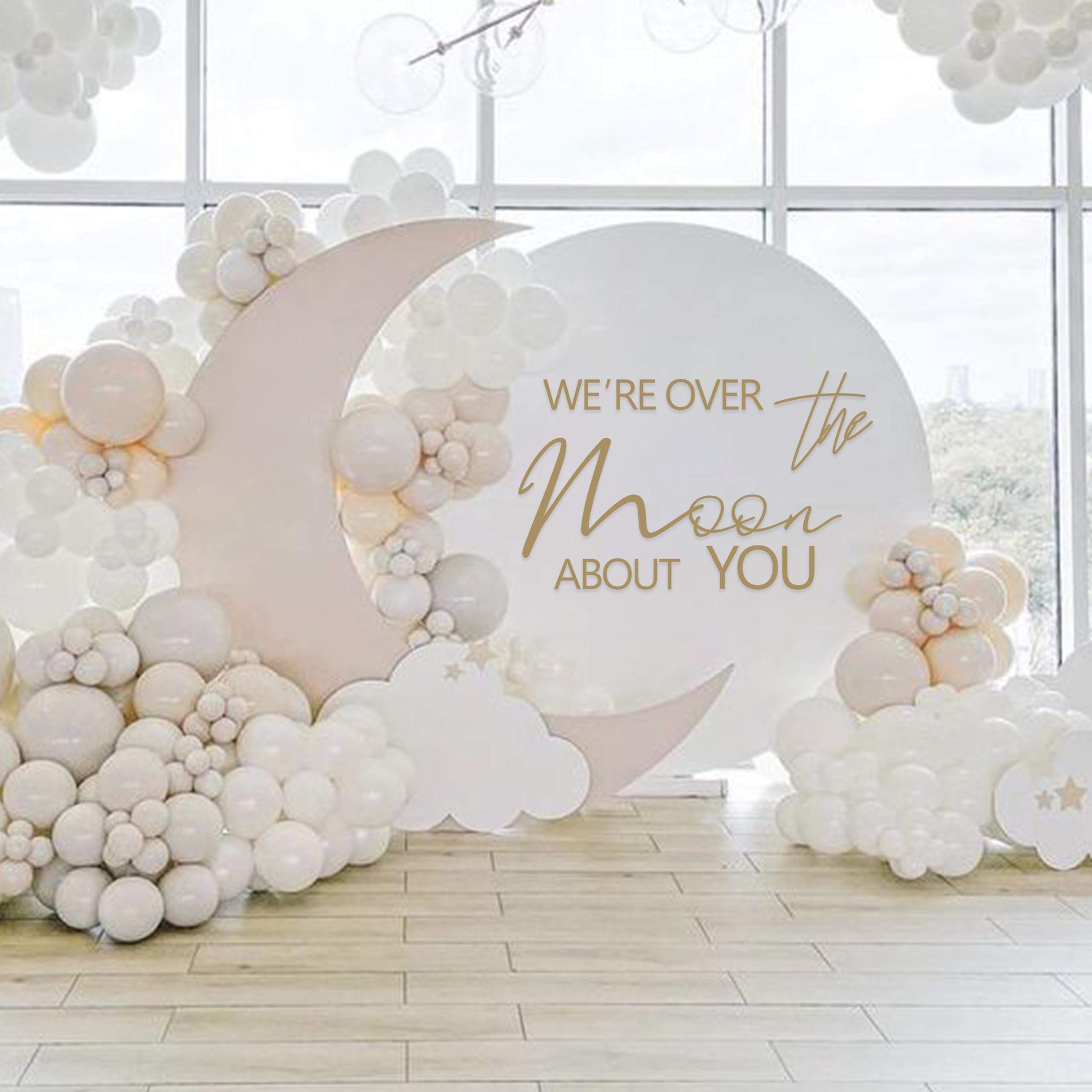 We'Re Over The Moon About You Baby Shower Party Decal Sign - Space Themed Party Birthday Decoration,Gender Reveal Girl Or Boy Ba