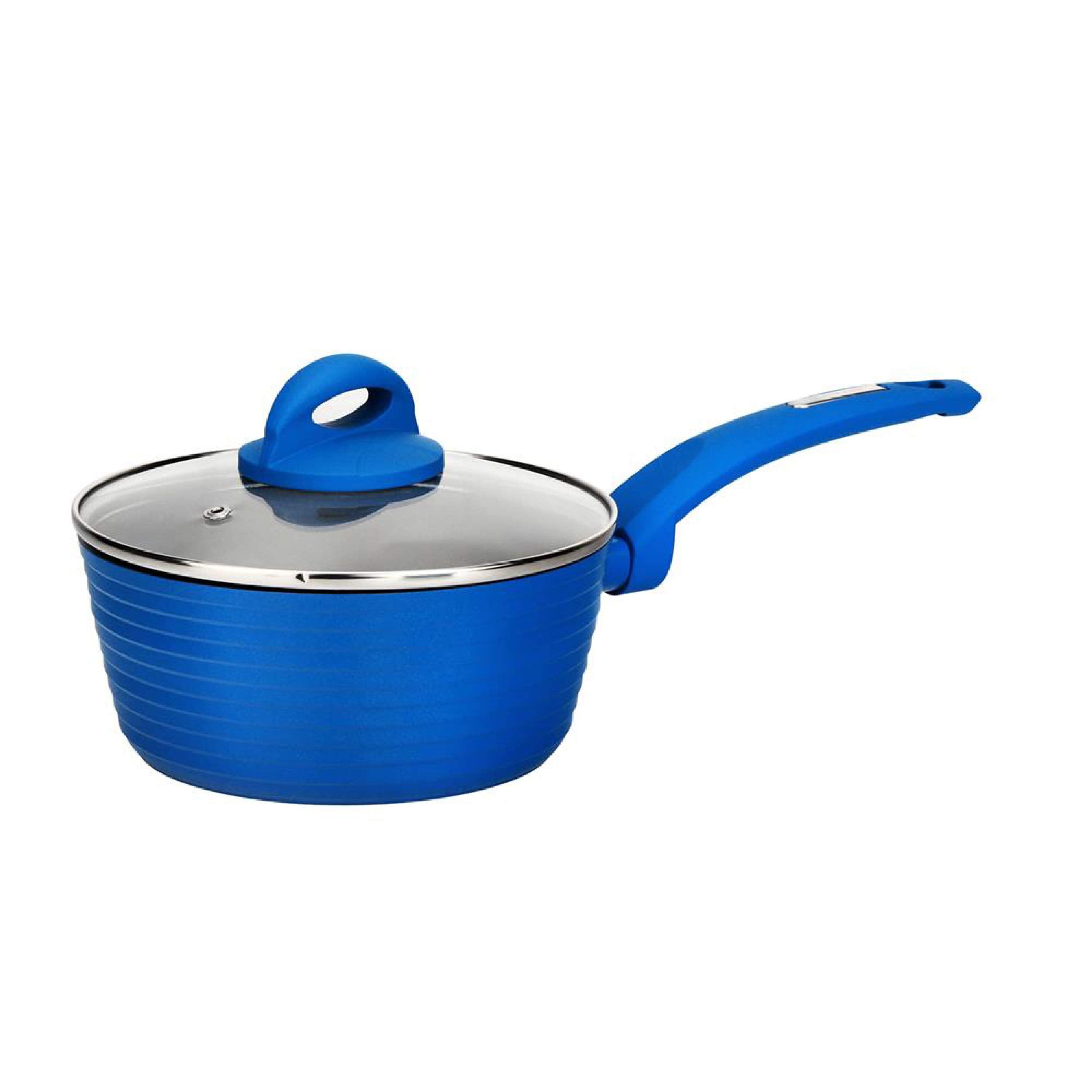 NutriChef Saucepan Pot with Lid  NonStick Stylish Kitchen Cookware with Light Gray Inside and Blue Outside, 1.5 Quart (Works w