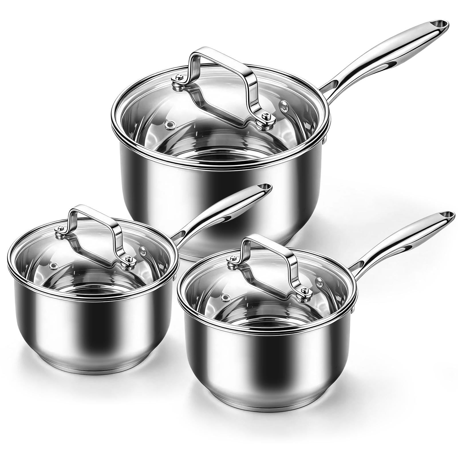 Cocoviva Stainless Steel Saucepan with Lid  2QT 3QT 4QT StayCool Handle Multipurpose Cooking Pot, Induction Compatible Cookwar