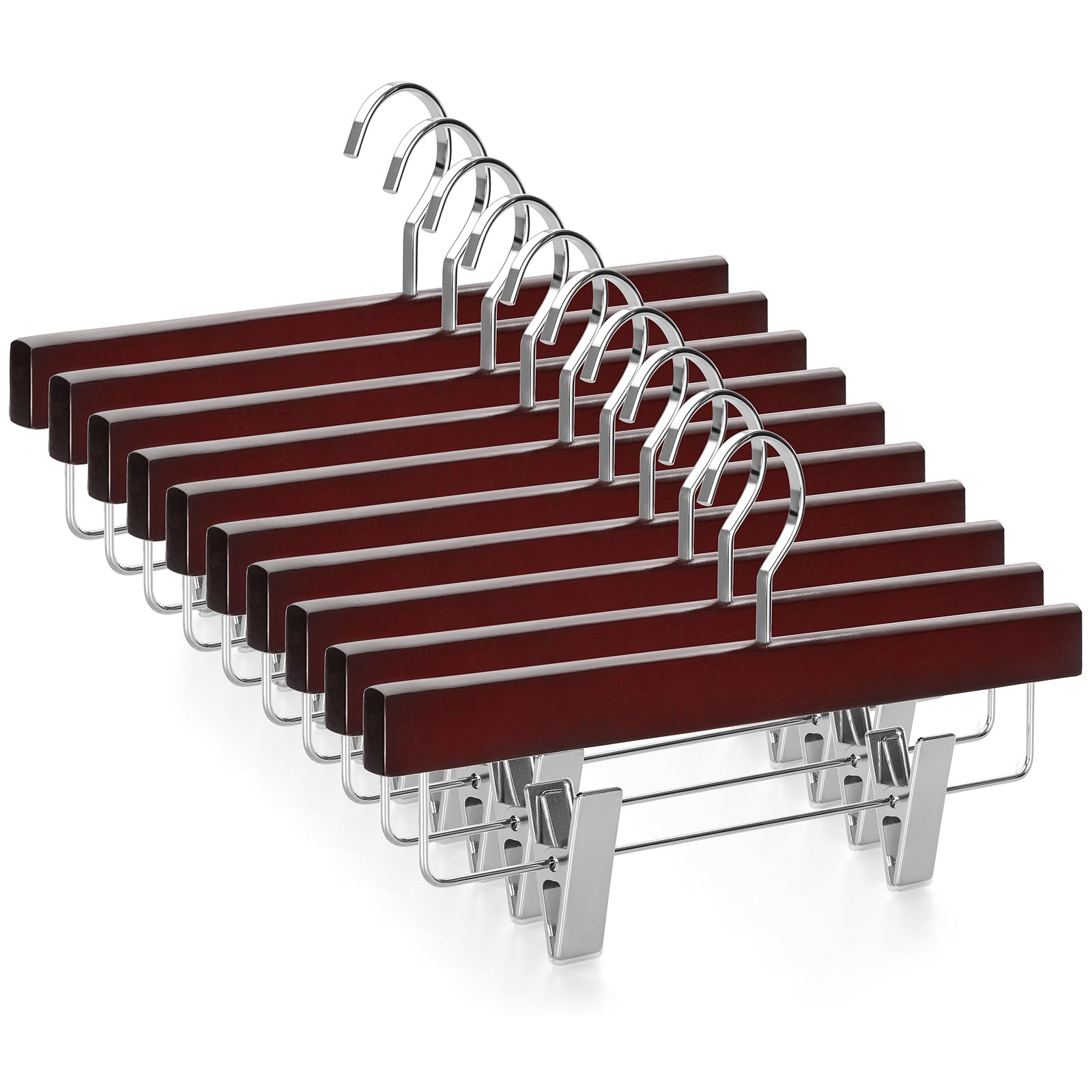 TOPIA HANGER Pants Hangers  Deluxe Cherry Wood Hangers with Premium Metal Clips and 360 Swivel Anti-Rust Flat Hook  20-Pack Boutique Hangers for Skirts  Trousers  Jeans Slacks-CT03M