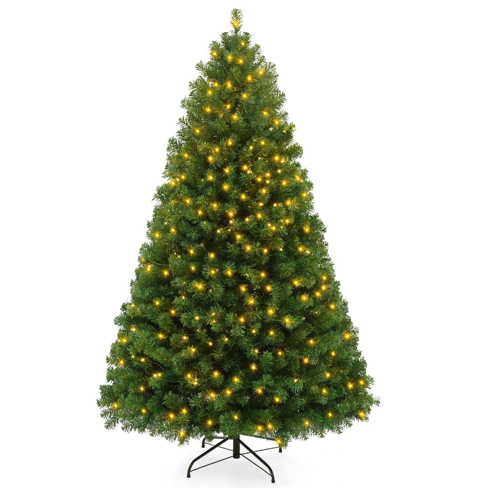 6FT Prelit Green Artificial Christmas Tree with 250 Warm White LED Lights - Full Pre-Lit Holiday Tree for Indoor Home, Living Ro