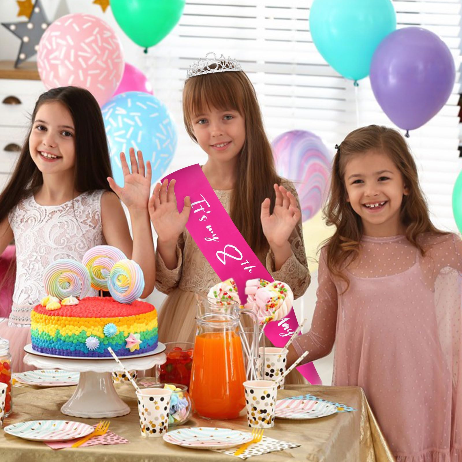 Cavetee Silver 8Th Birthday Sash And Crown For Girls 8Th Birthday Tiara And Sash Set Silver Happy Birthday Decorations For 8Th B