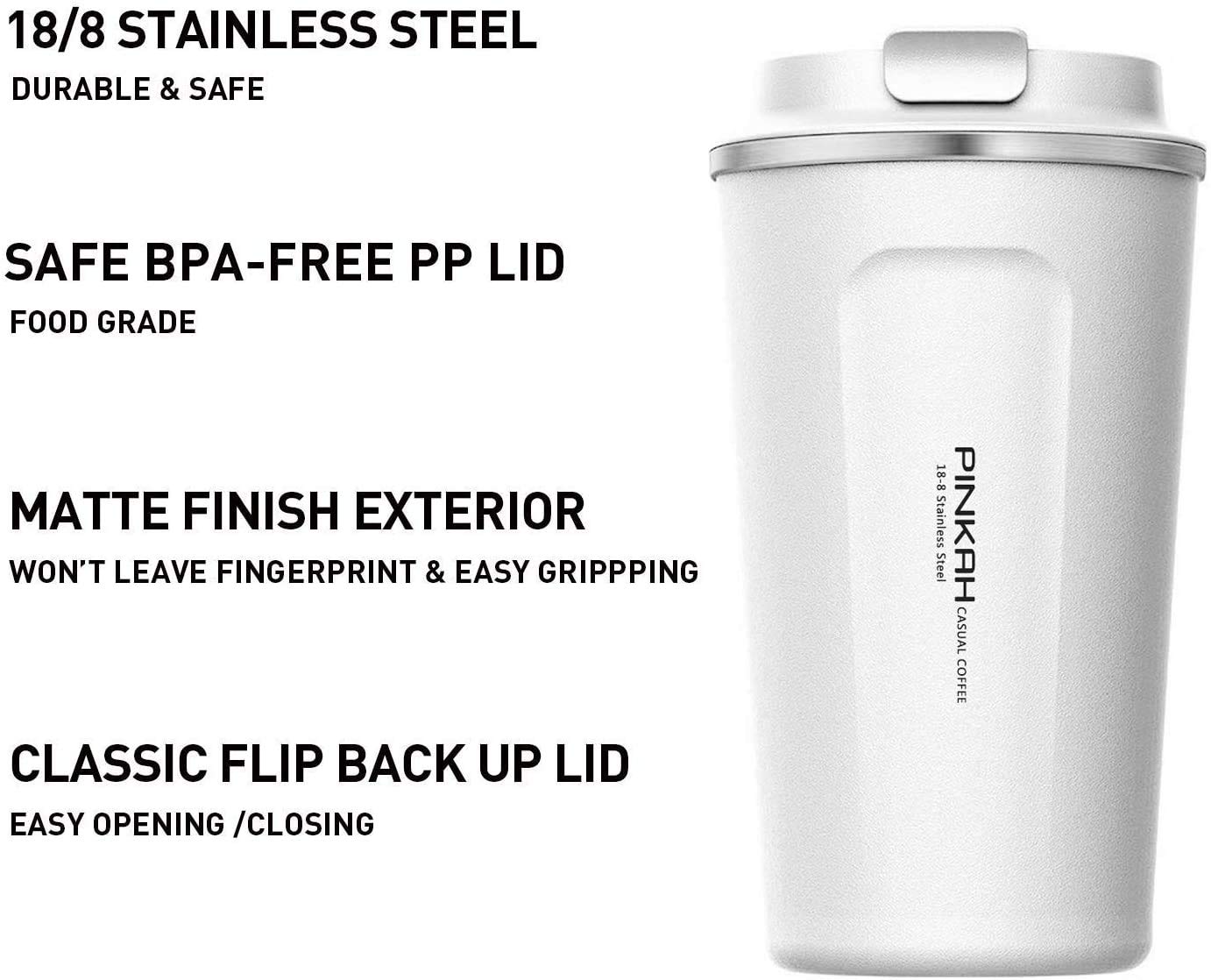 Pinkah 12Oz Travel Coffee Mug, Double Walled Stainless Steel Insulated Vacuum Coffee Tumbler, Thermal Cup With Lid, For Hot And