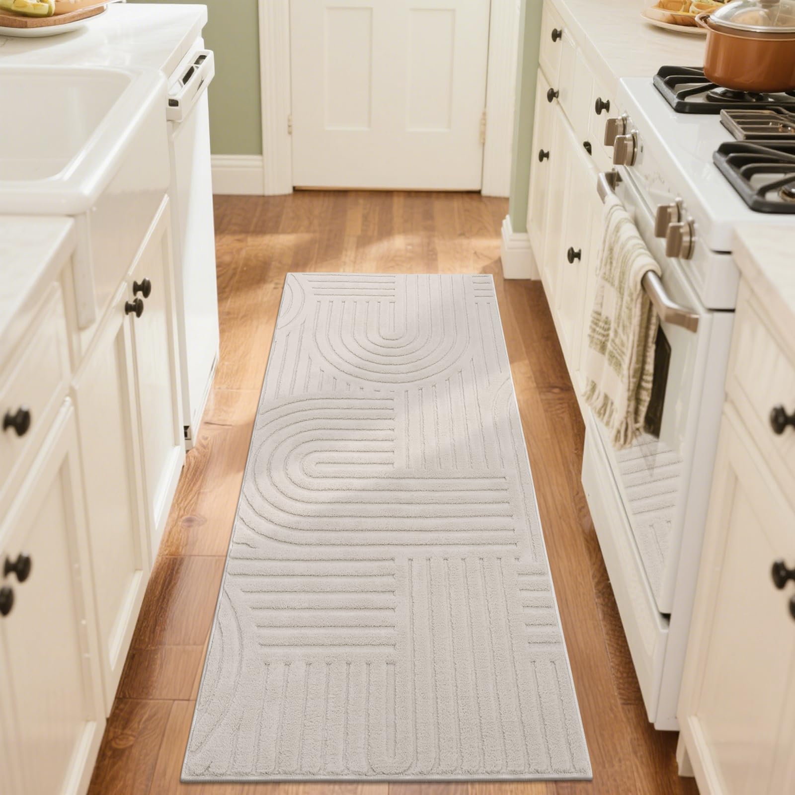 SHACOS Soft Cozy Fluffy Arch Pattern High-Low Pile Runner Rugs 2x5 Non Slip Washable Scandinavian Minimalist Rug Runner Modern