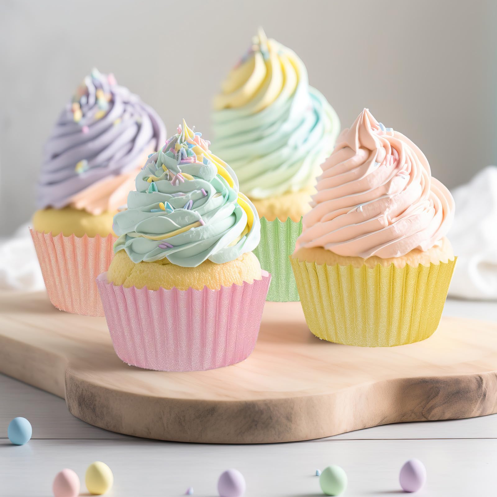 Whaline 600Pcs Colorful Cupcake Liners Pastel Color Cupcake Wrappers Baking Cup Light Pink Blue Purple Yellow Orange Green Muffi
