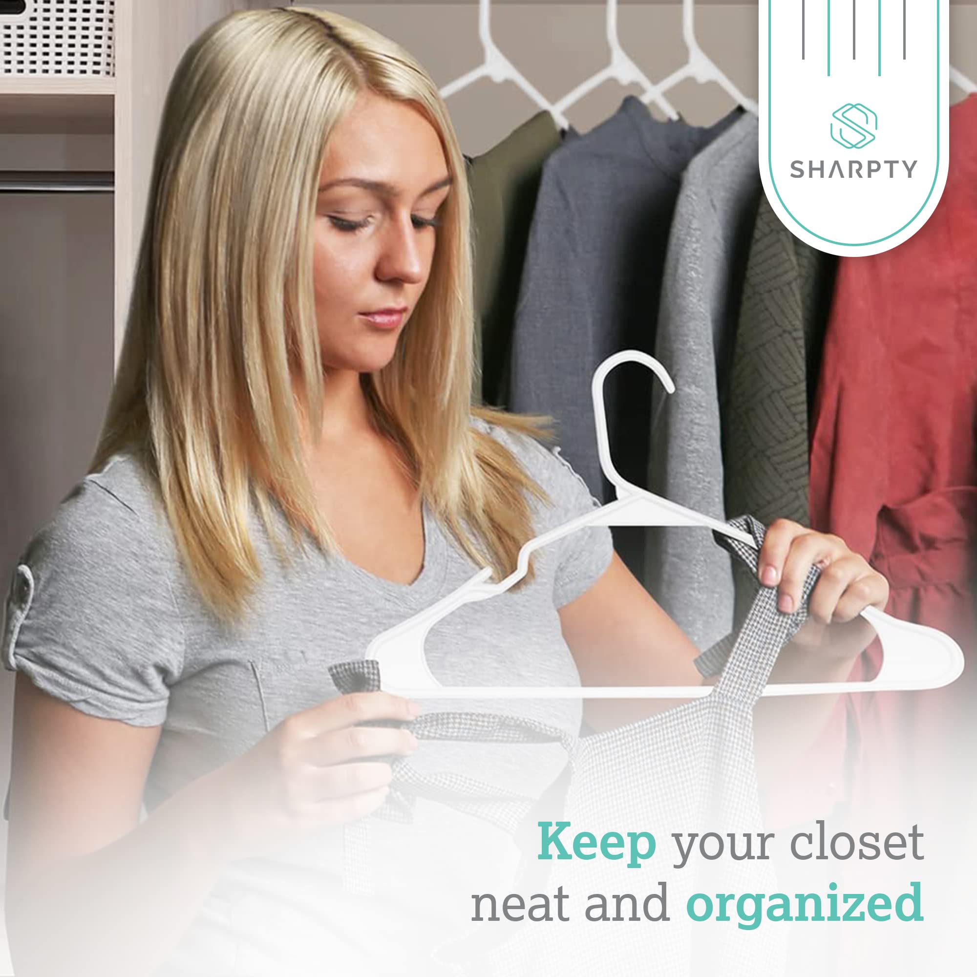 Sharpty Plastic Hangers | Clothing Notched Hangers | Durable Clothes Hangers and Coat Hangers Space Saving for Everyday Standard Use  (White Hangers  20 Pack)