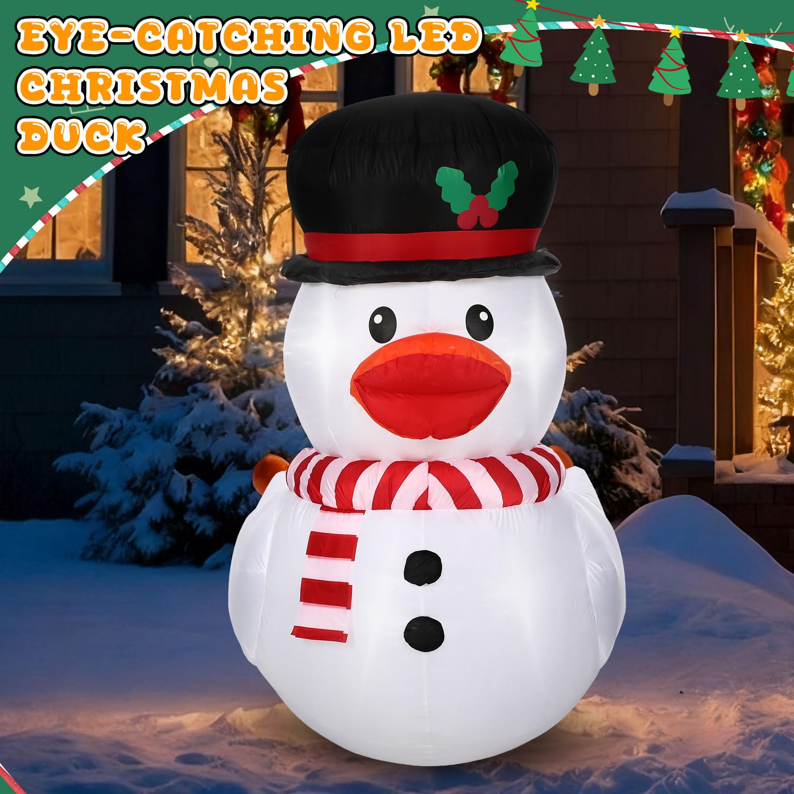 Leyndo 5FT Christmas Inflatables Decoration Outdoor Inflatables Duck with Build-in LEDs Lights Giant Blow Up Duck Wear Snowman C
