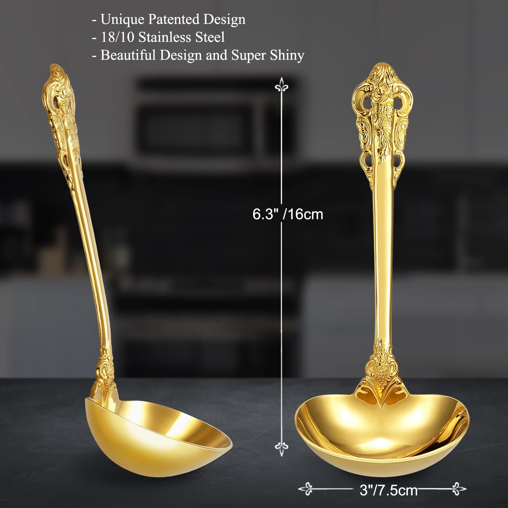 Keawell Gorgeous 1 Oz. 18/10 Stainless Steel Gravy Ladle, Antique Small Ladle For Stirring, Mirror Finished Soup Ladle Spoon And