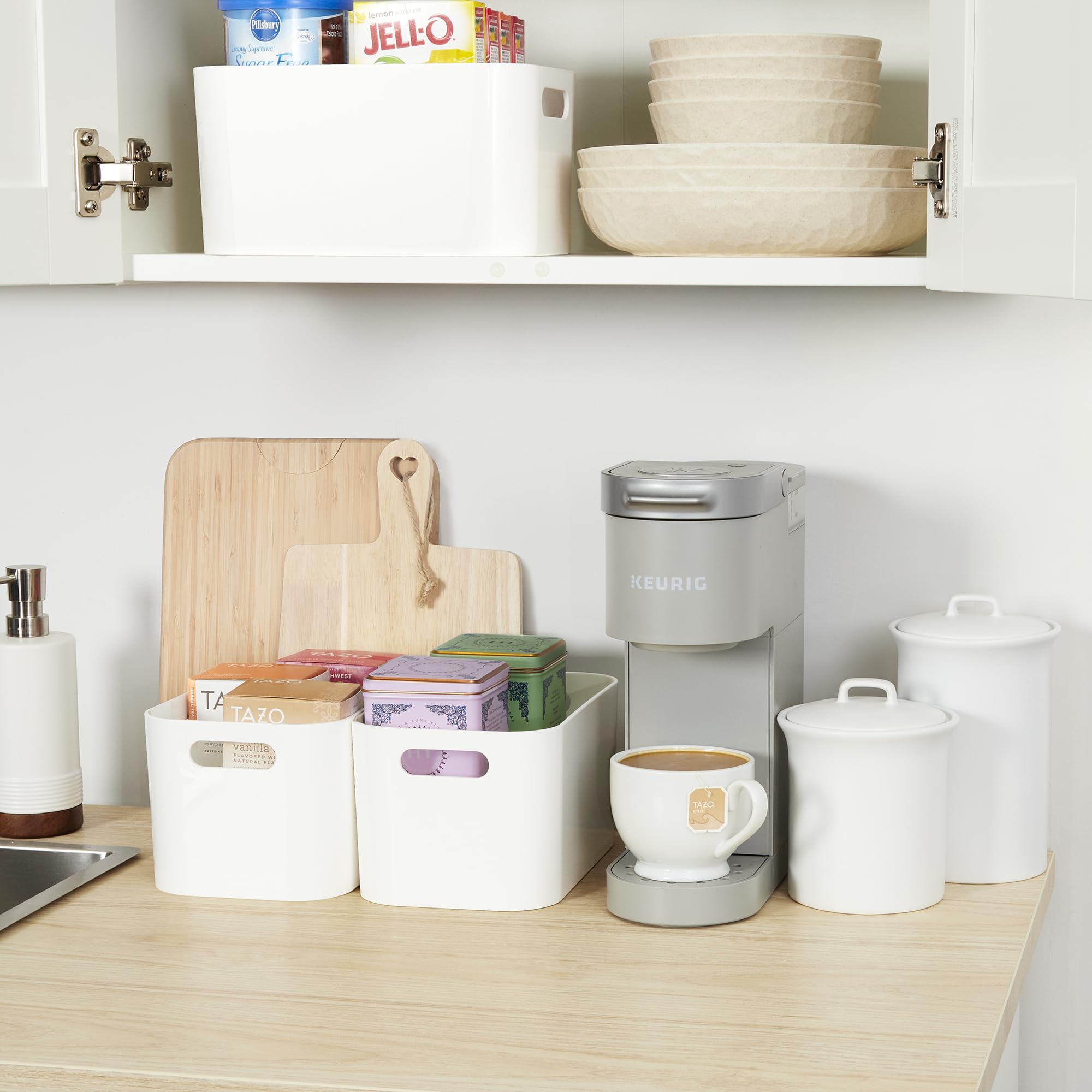 Stori 10'' X 6'' Open Plastic Organizer Bin (Set Of 3) White | Rectangular Arts & Crafts Storage Container With Pass-Through Han