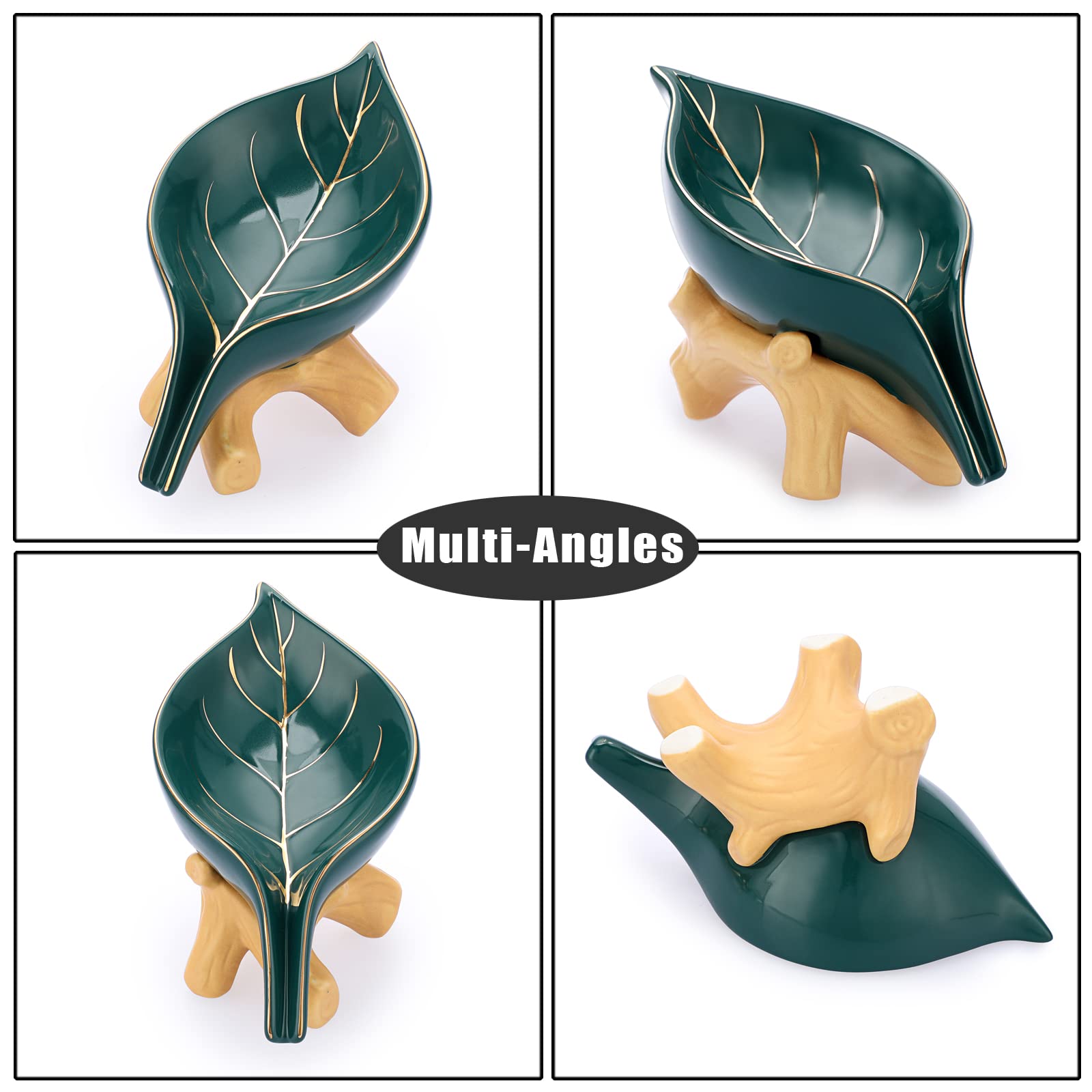 Juxyes Ceramic Soap Dish Holder Self Draining, Unique Waterfall Soap Dish Leaf Shape Decorative Soap Dish Tray Tabletop Drainabl