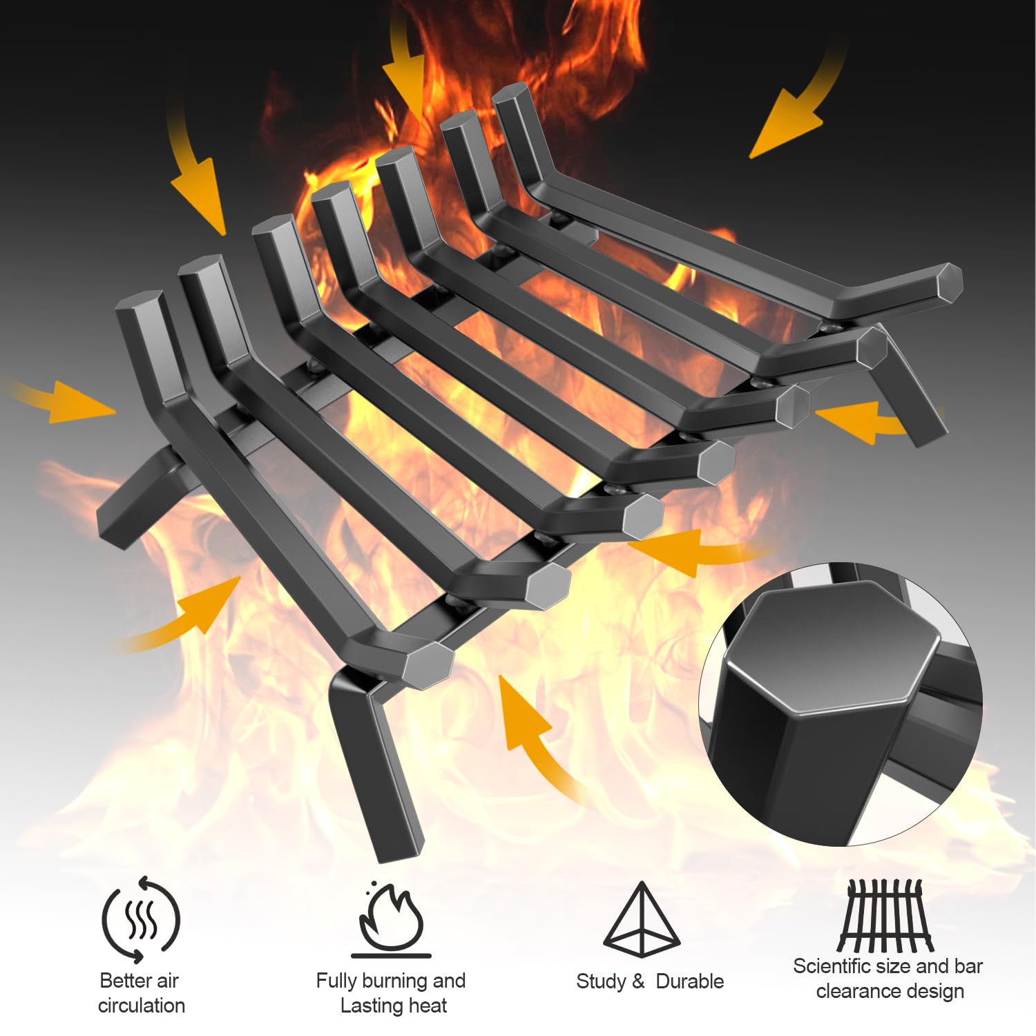 Amagabeli Garden & Home Fireplace Log Grate 30 Inch Wrought Iron Fire Place Grates Heavy Duty Solid Steel Indoor Chimney Hearth