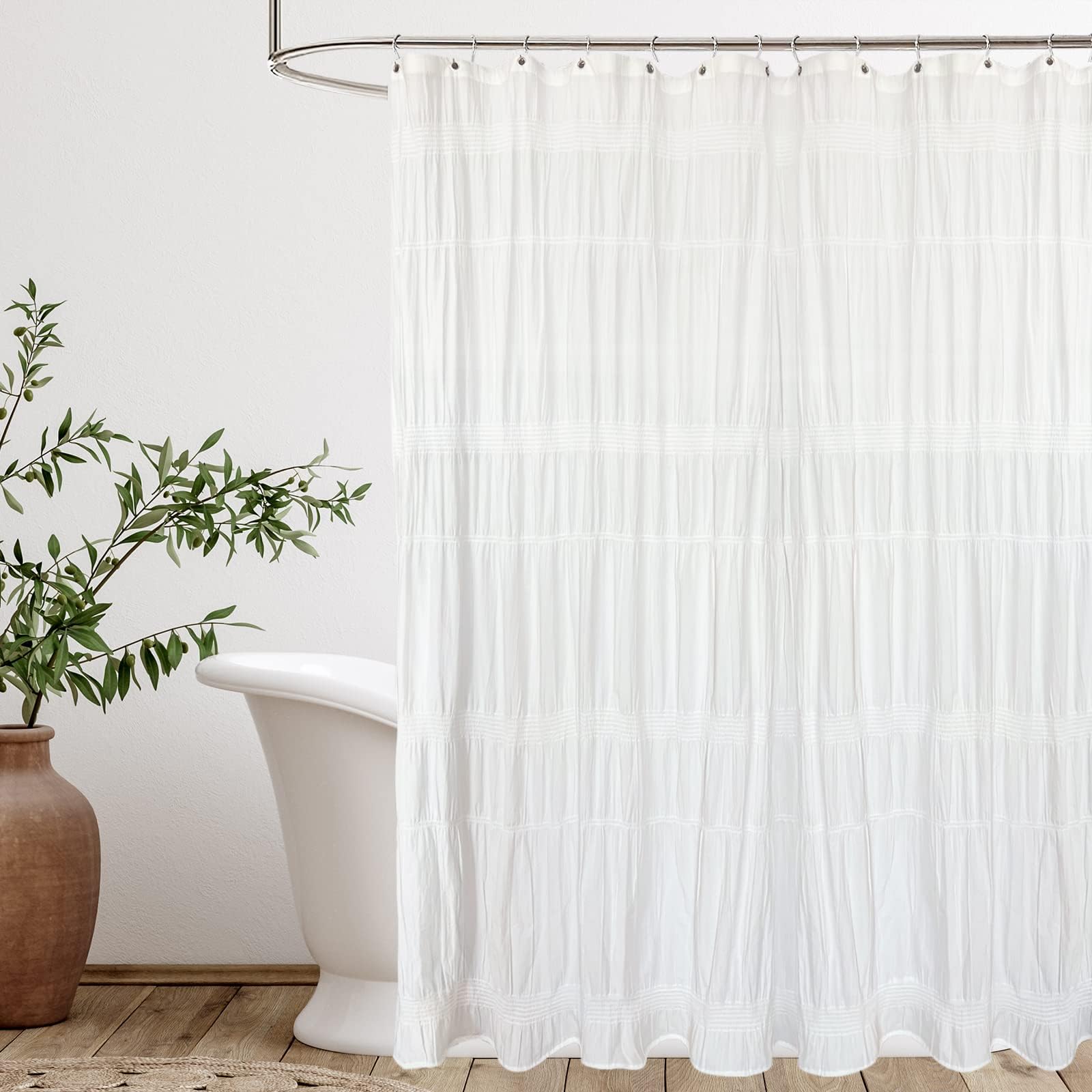 Seasonwood Greige Shower Curtain Farmhouse Shower Curtain Rustic Striped Cotton Blend Fabric Shower Curtains Heavy Weighted Bath
