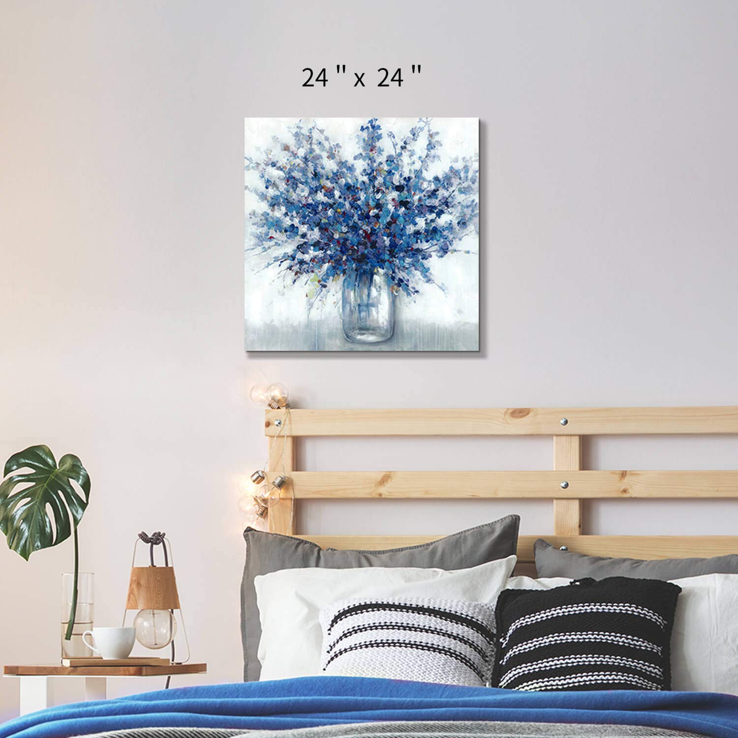 Tar Tar Studio Abstract Bouquet Canvas Wall Art: Blue Flowers In Vase Artwork Print Painting For Living Room Office (24''W X 24'