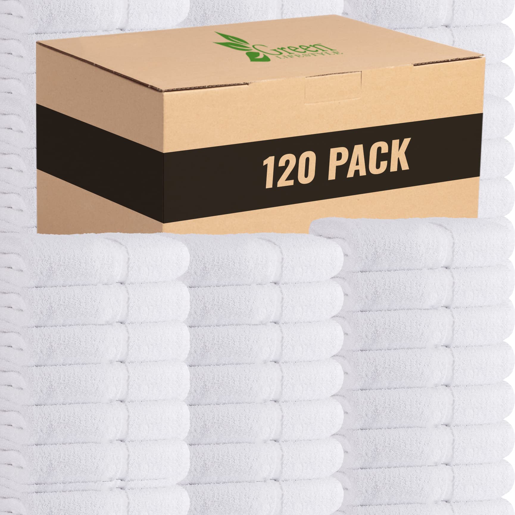 Green Lifestyle Dobby Border Towel 16X30 100% Ring Spun Cotton Soft And Plush Crisp Highly Absorbent White Hand Towel Ideal For