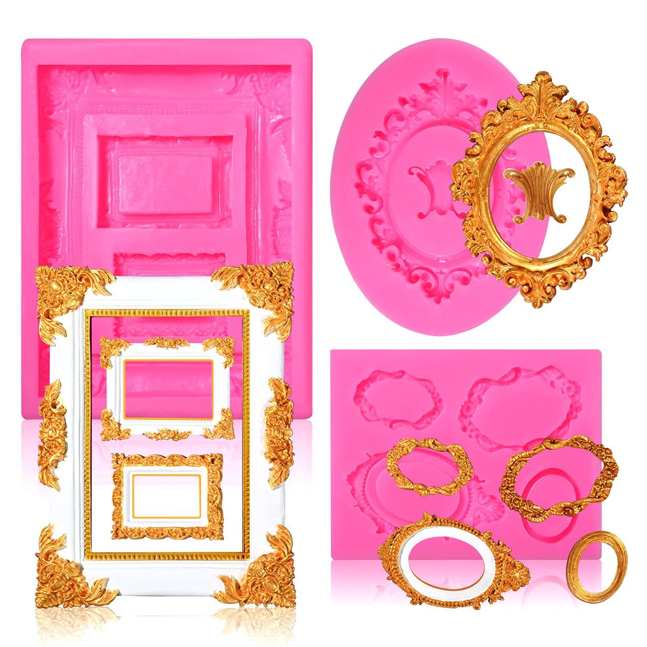 Sakolla Photo Frame Silicone Mold - 3 Pack Picture Fondant Candy Chocolate Molds Cake Decorating, Sugar, Gum Paste, Chocolate, C