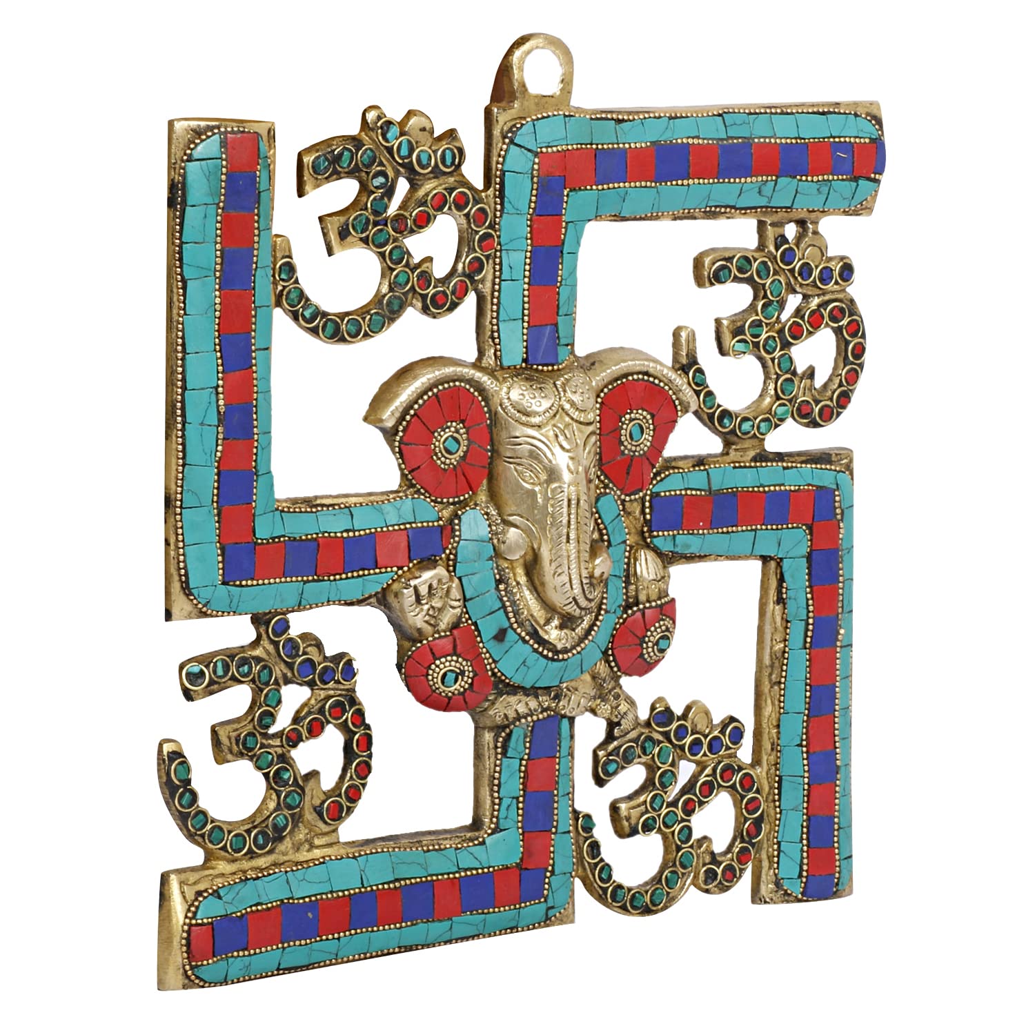 Svarup Brass Om Ganesha Swastika Wall Hanging, Brass Ganesh For Decor Entrance 8 Inch