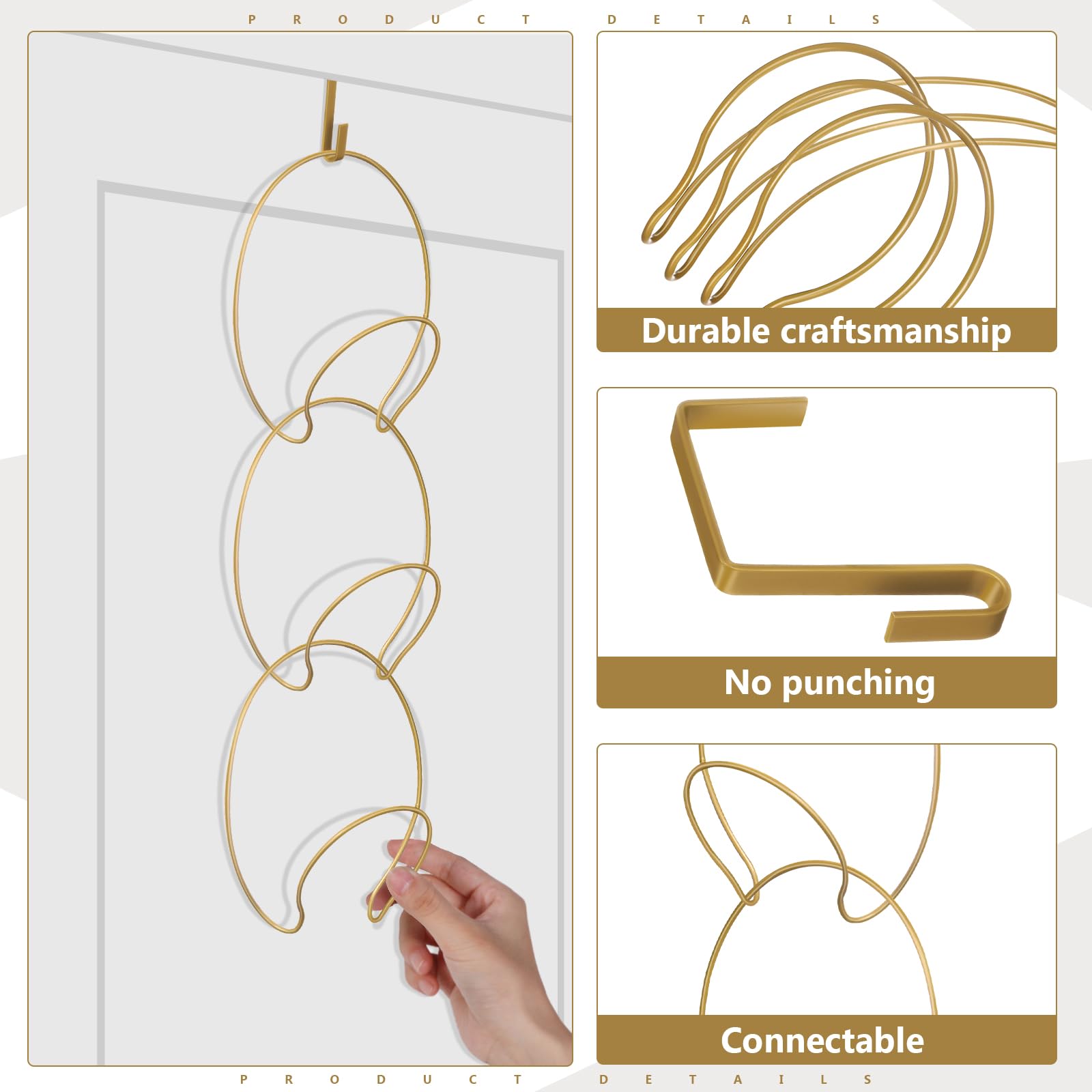 Yerliker 16 Pieces Hat Rack Wig Holder Over The Door Baseball Hat Holder Wall Mounted Hanging Hat Wig Organizer For Closet Displ