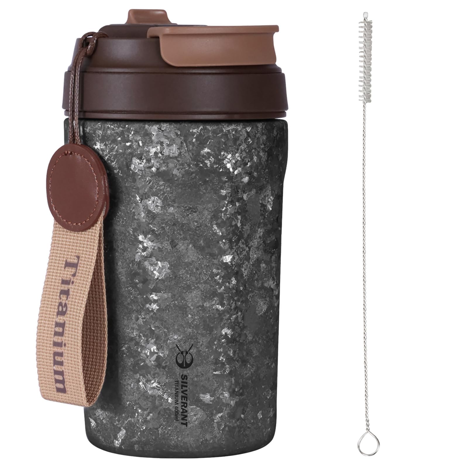 SILVERANT Titanium Insulated Double Wall Cup with Straw Crystallized Black