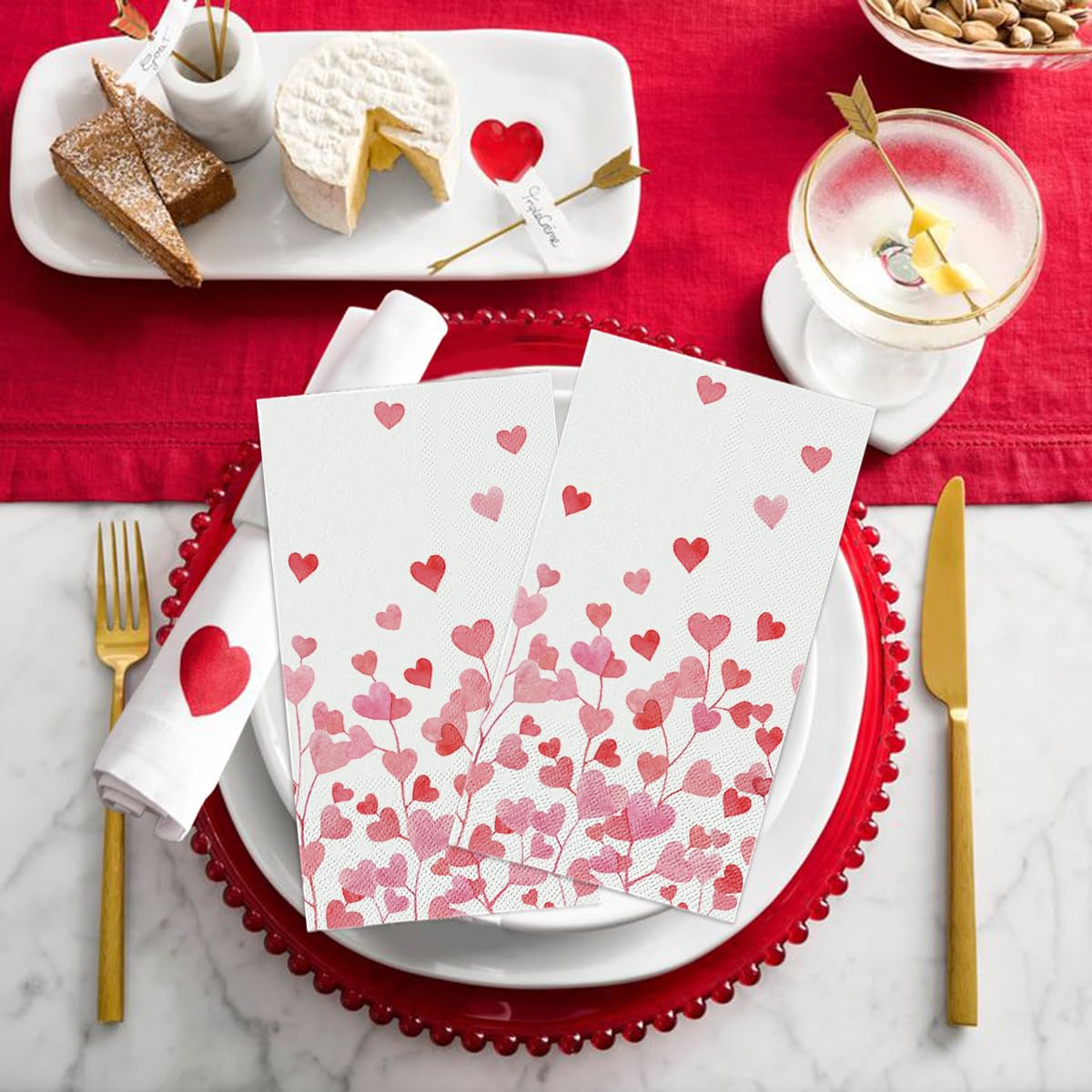 Horaldaily 100 Valentine Disposable Paper Decorative Guest Napkins, Pink Red Love Tree Hand Towel For Party Lunch Dinner Kitchen