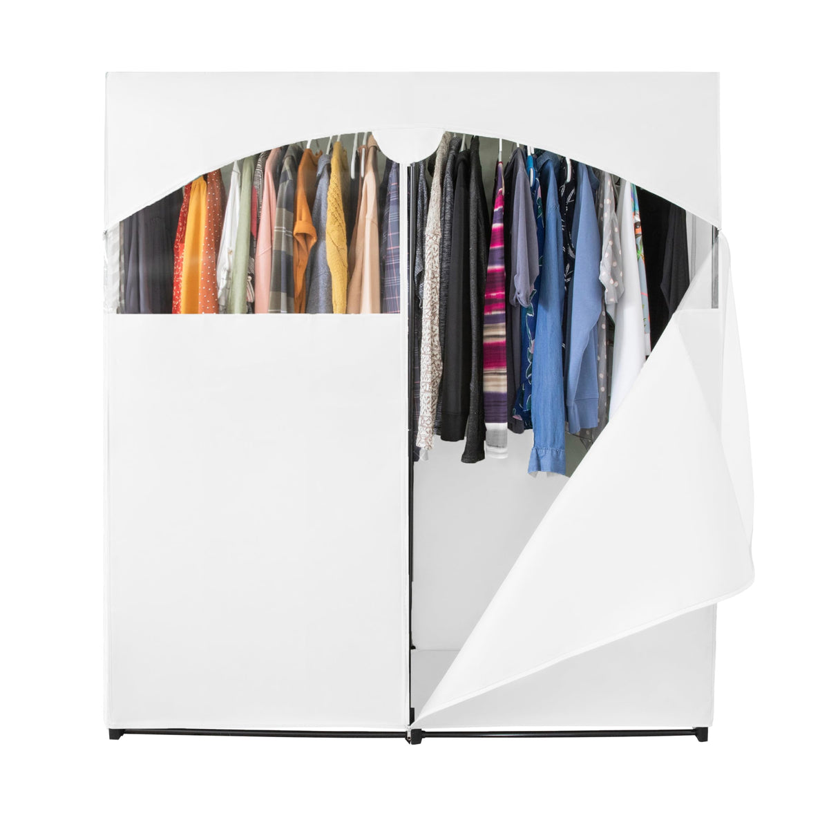 Holdn Storage Portable Wardrobe Closet, Large - Premium Heavy Duty Metal Hanging Rod With White Cover- 50 Lb. Weight Capacity- S