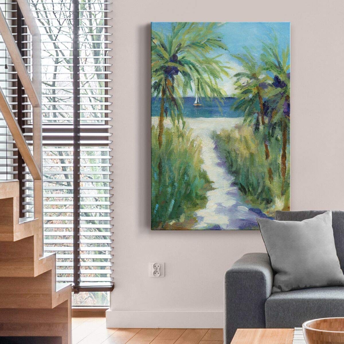 Renditions Gallery Canvas Wall Art Paintings For Home Palm Tree Pathway To The Sandy Beach Abstract Hanging Prints For Living Ro