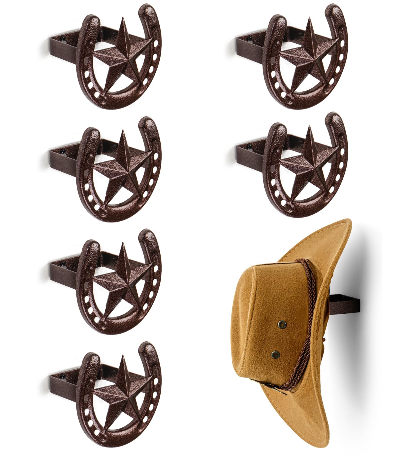 Cowboy Hat Hanger Wall Mount, 6 Pack Cowboy Hat Rack, Bridle Hook for Tack Room, Metal Horseshoe Hook, Horseshoe Decor, Western 